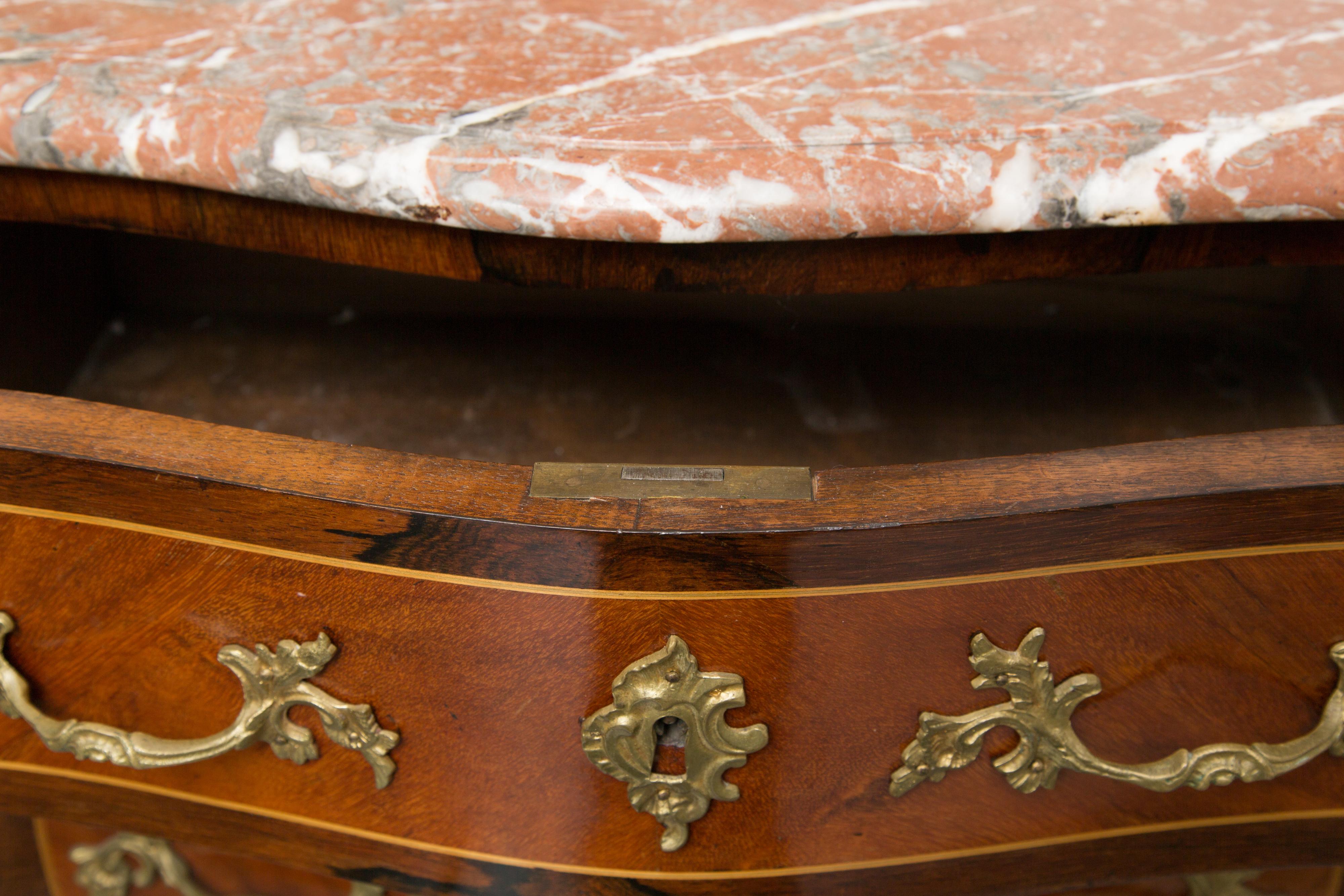 Wood Louis XV Style Two-Drawer Commode with Marble Top, 20th Century For Sale