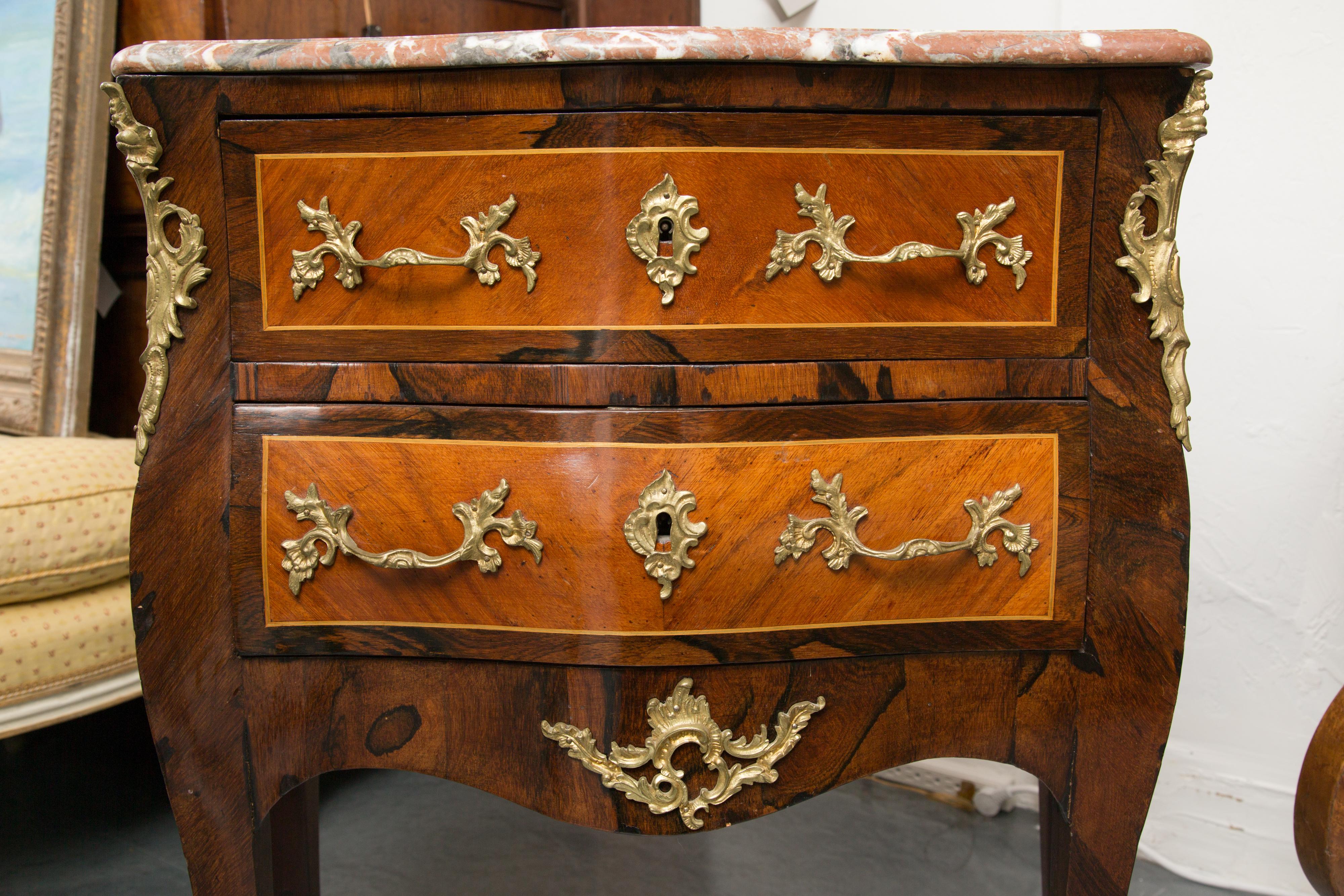 Louis XV Style Two-Drawer Commode with Marble Top, 20th Century For Sale 3