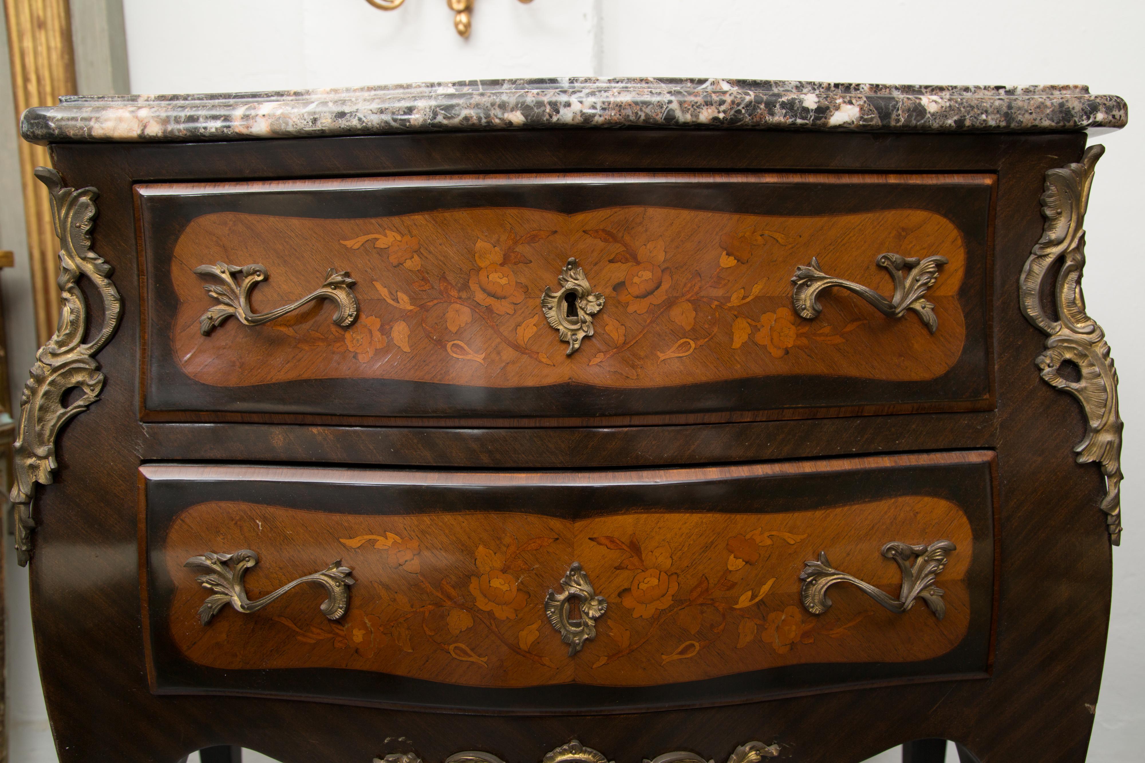 Louis XV Style Two-Drawer Commode with Varigated Marble Top 3