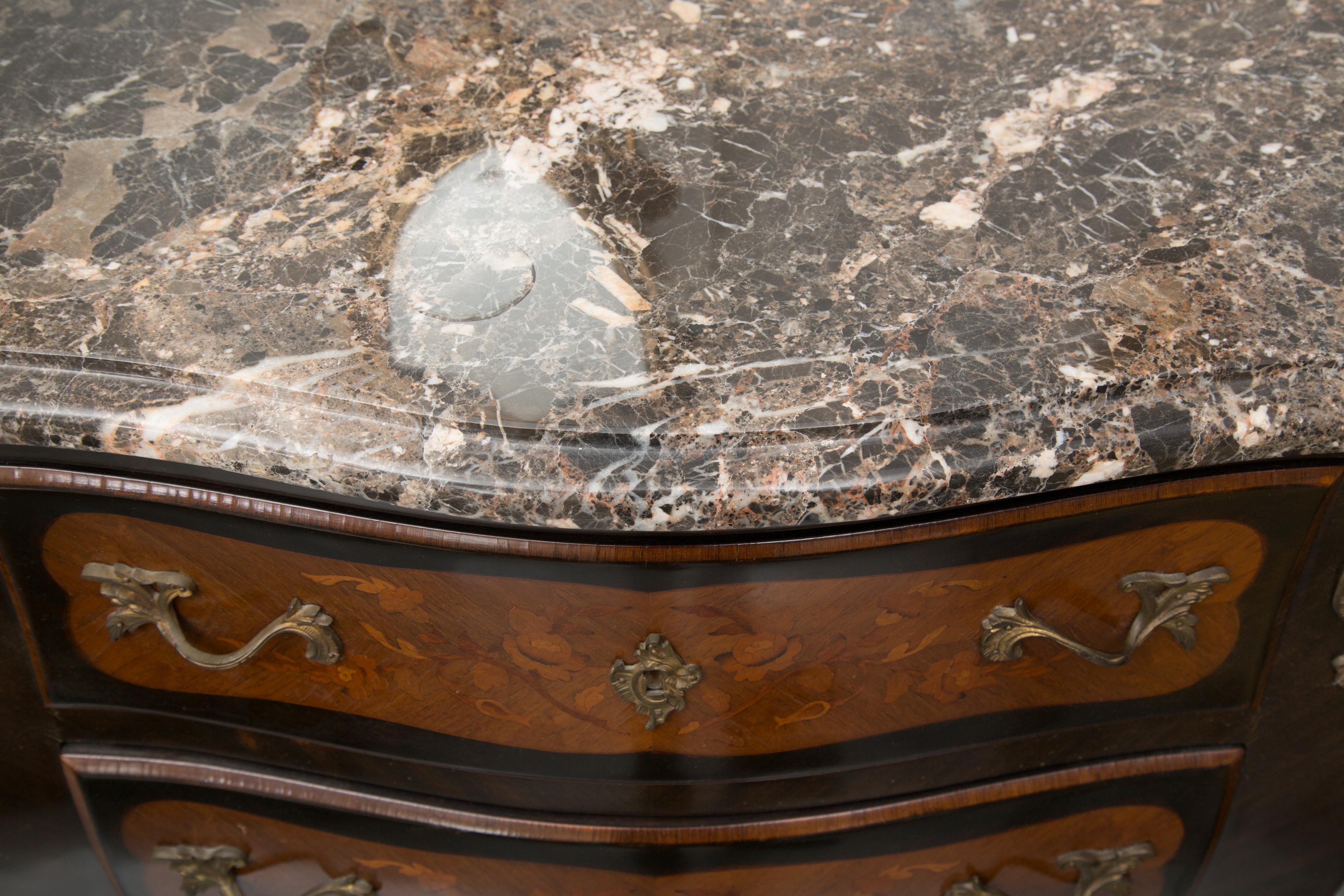 Louis XV Style Two-Drawer Commode with Varigated Marble Top 5