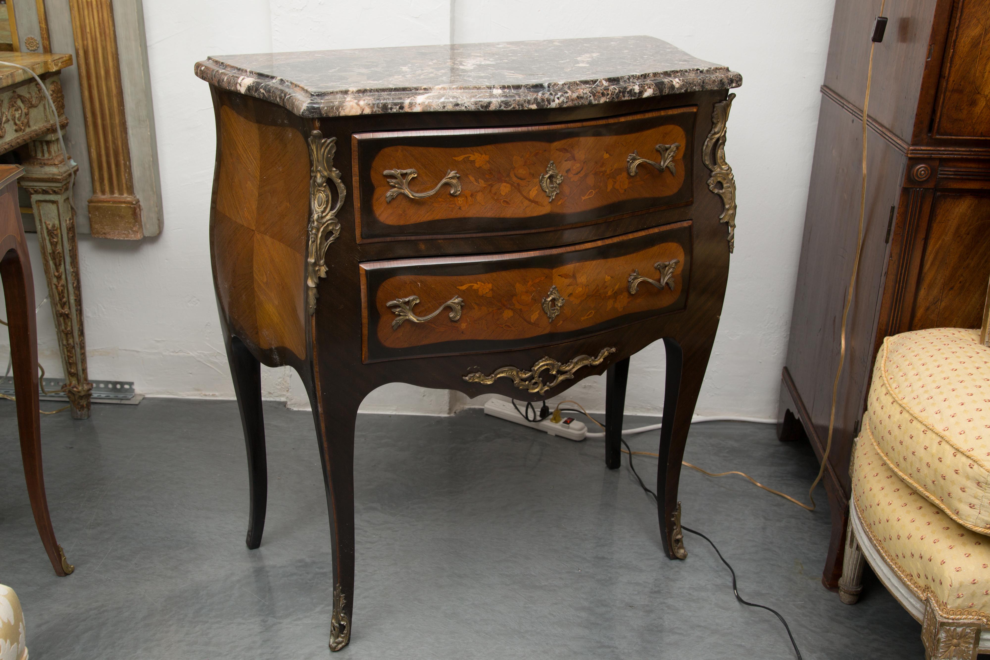 French Louis XV Style Two-Drawer Commode with Varigated Marble Top