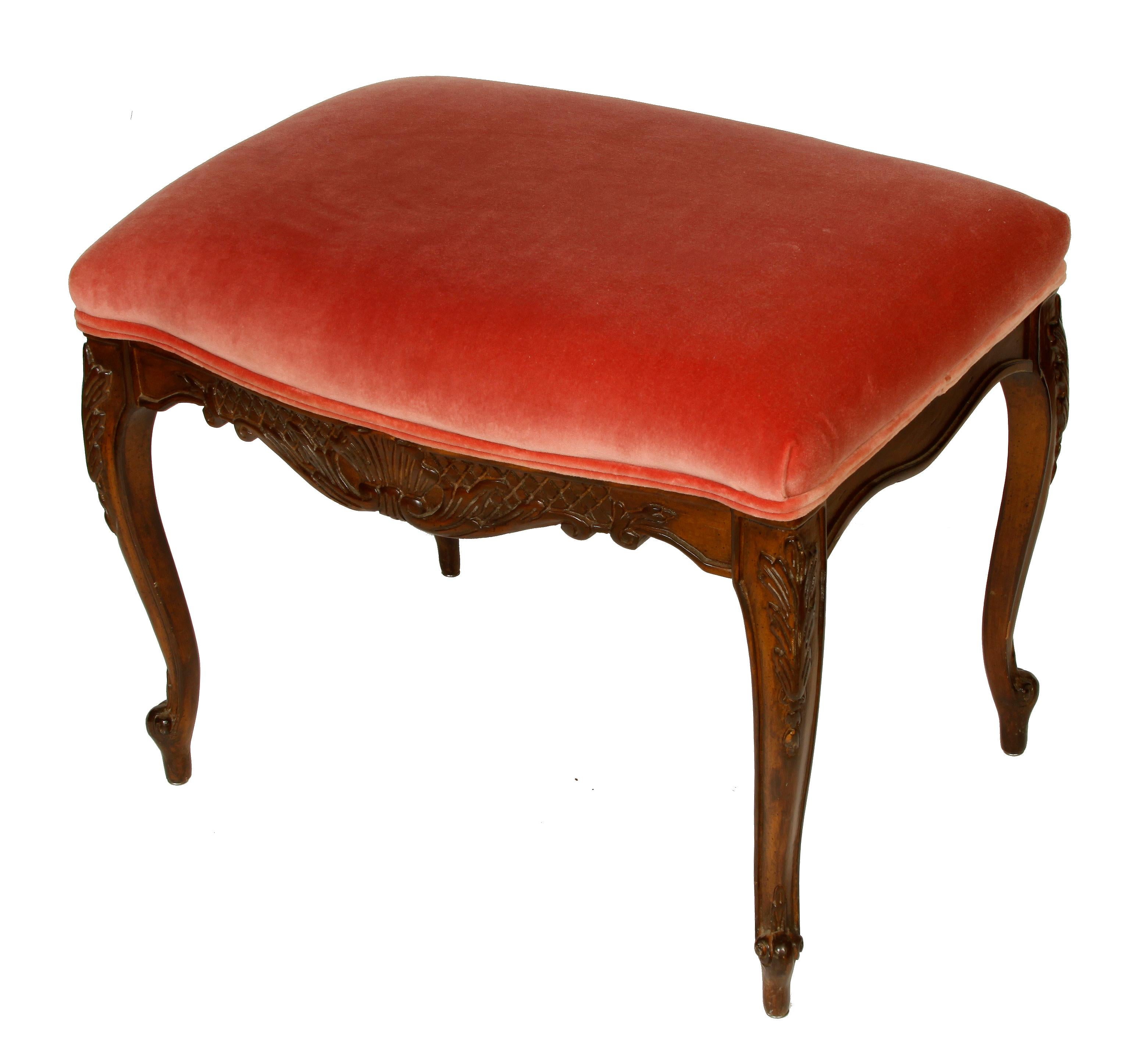 Carved Louis XV Style Upholstered Bench