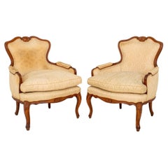 Louis XV Style Upholstered Bergere Arm Chair, Pair