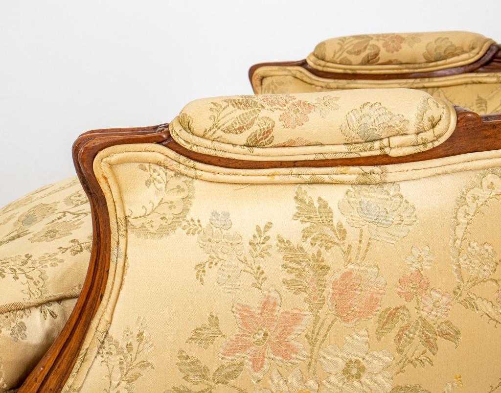 Louis XV Style Upholstered Bergere Arm Chairs, Pair 2