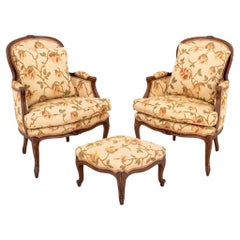 Louis XV Style Upholstered Bergere Armchair, Set of 3