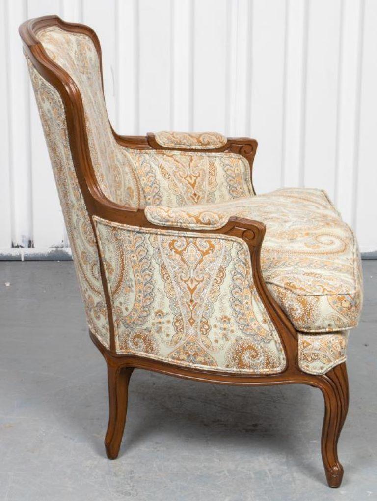 Fabric Louis XV Style Upholstered Bergere For Sale