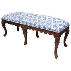 Louis XV Style Upholstered French Walnut Bench