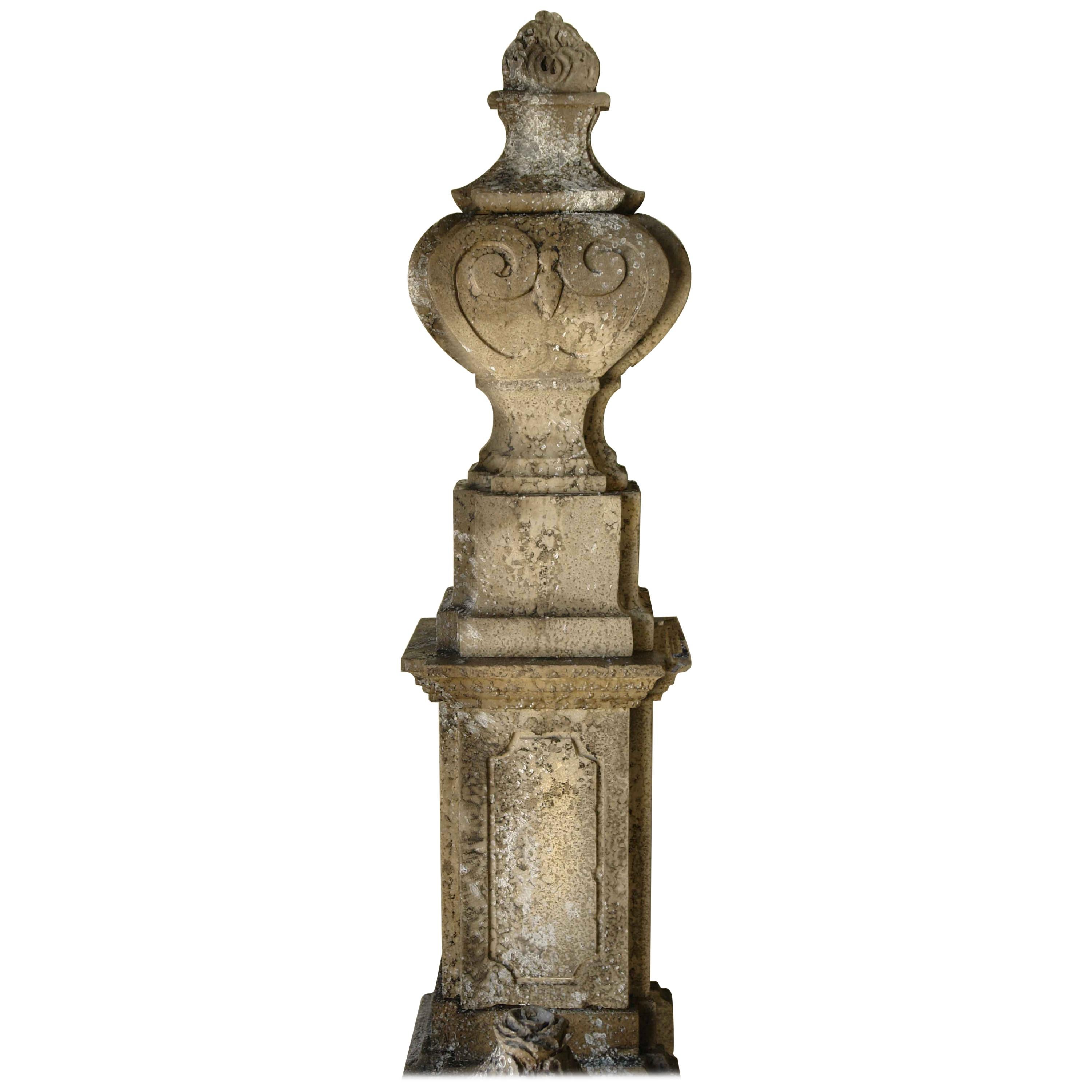 Louis XV Style Urns and Pedestals 'Pair' in Limestone from France For Sale