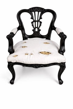 Louis XV Style Venetian Armchair in Walnut & Black Lacquer Finish