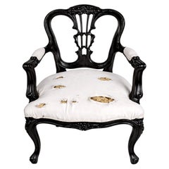 Louis XV Style Venetian Armchair in Walnut & Black Lacquer Finish