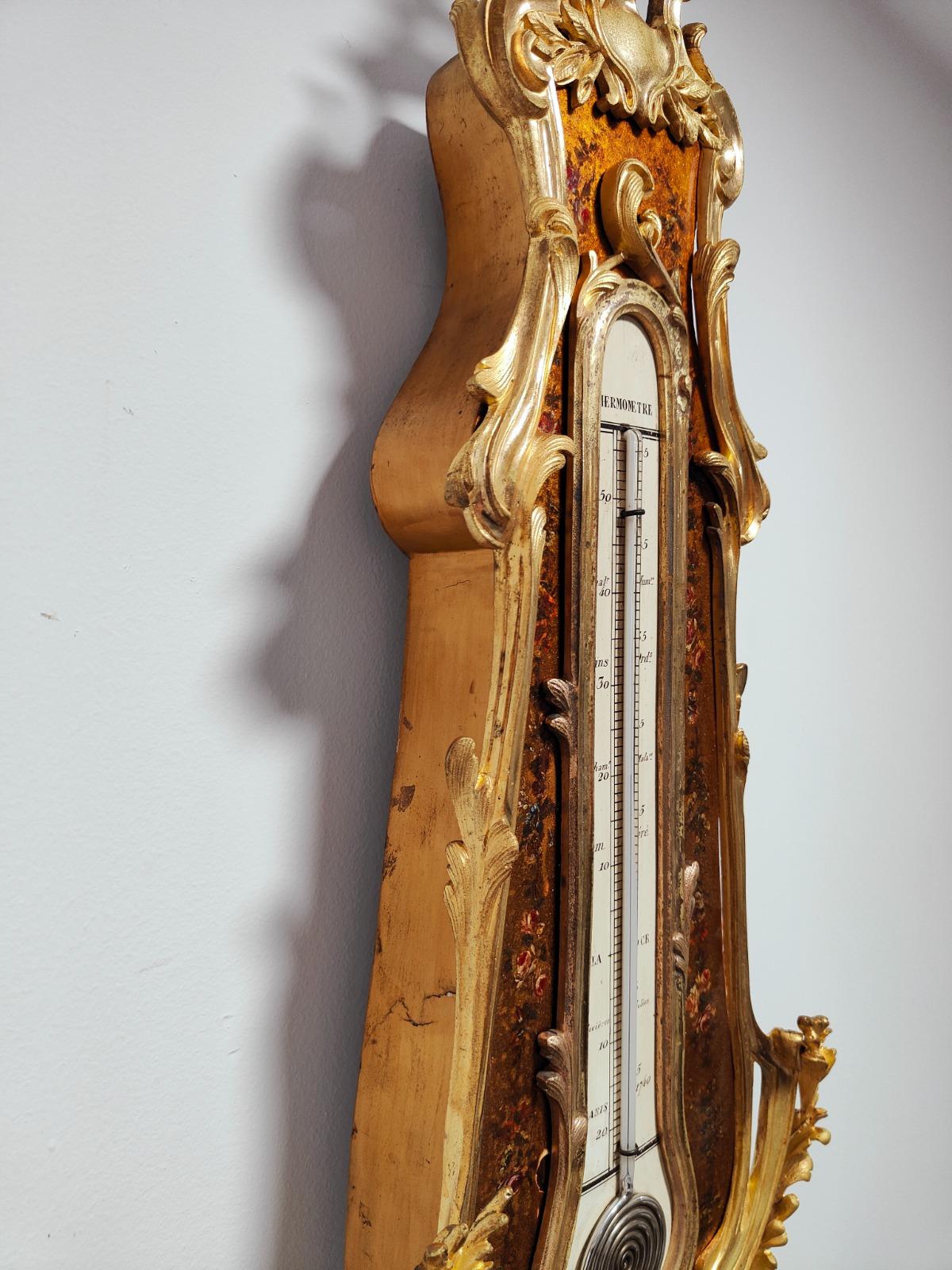Louis XV Style Vernis Martin Cartel Clock and Thermometer, circa 1740 For Sale 5