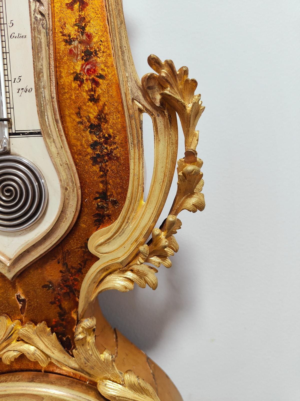 18th Century and Earlier Louis XV Style Vernis Martin Cartel Clock and Thermometer, circa 1740 For Sale