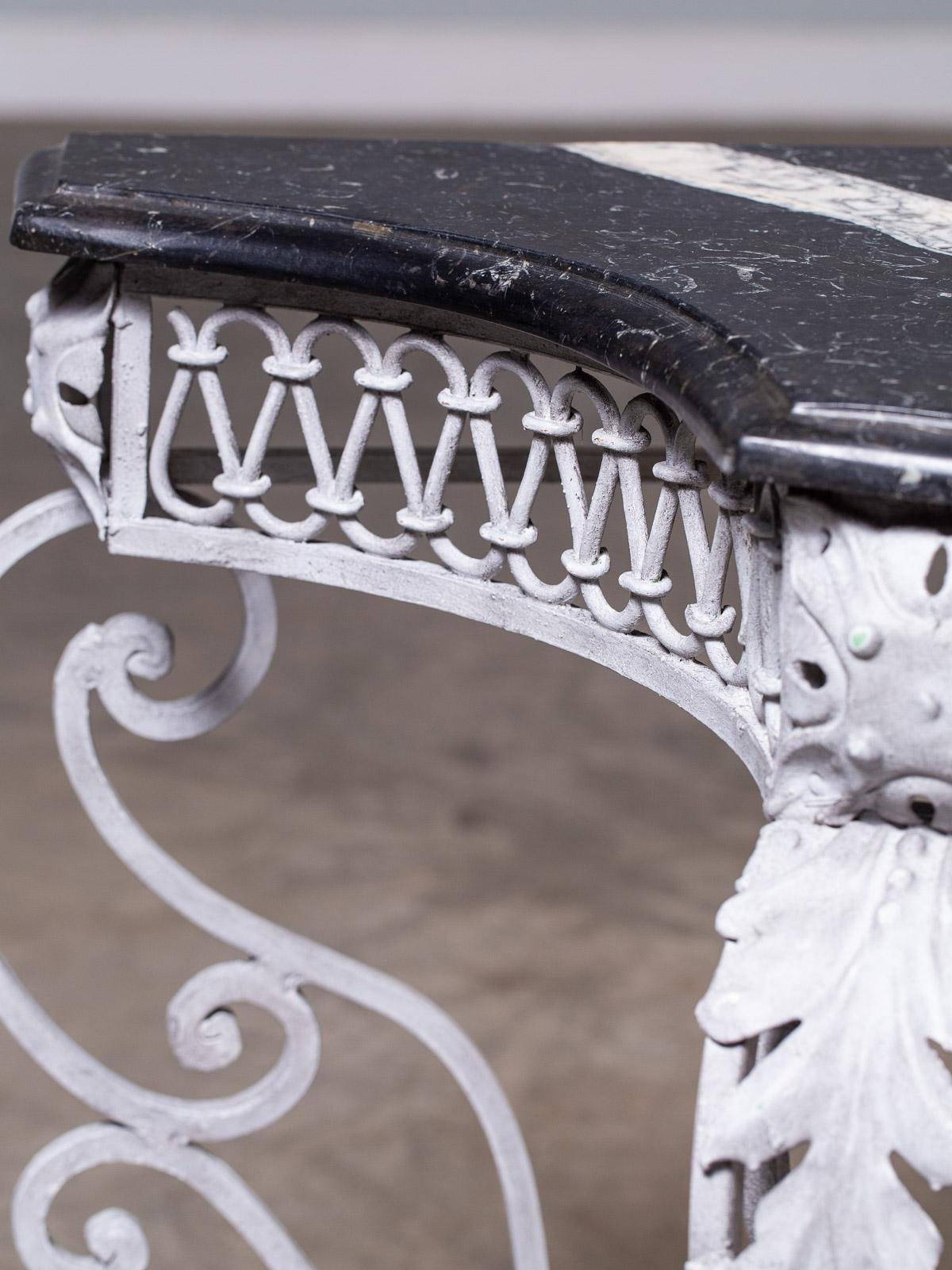 Louis XV Style Vintage French Painted Iron Marble-Top Console Table, circa 1940 For Sale 5