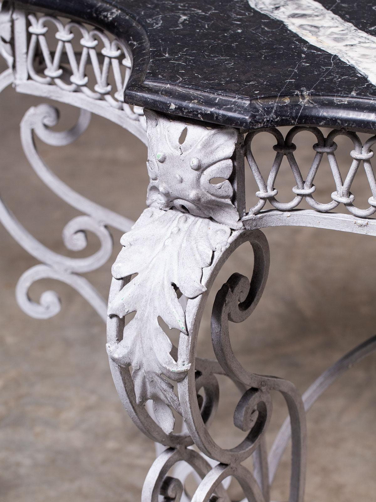 Louis XV Style Vintage French Painted Iron Marble-Top Console Table, circa 1940 For Sale 6
