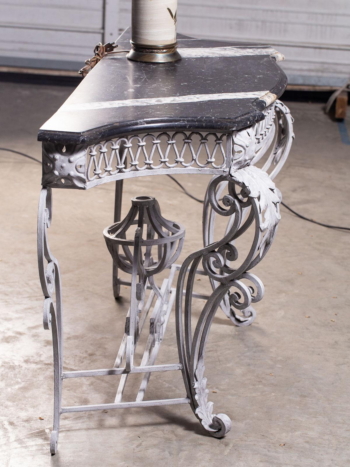 Louis XV Style Vintage French Painted Iron Marble-Top Console Table, circa 1940 For Sale 10