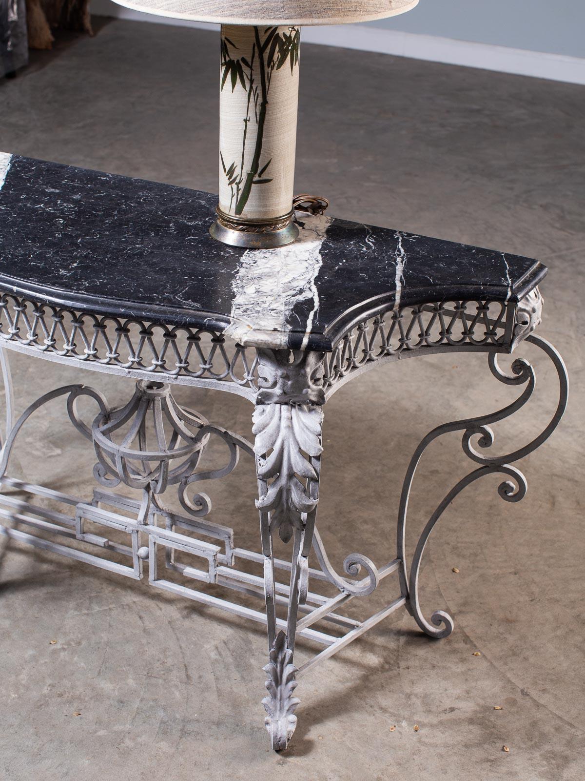 Louis XV Style Vintage French Painted Iron Marble-Top Console Table, circa 1940 For Sale 11