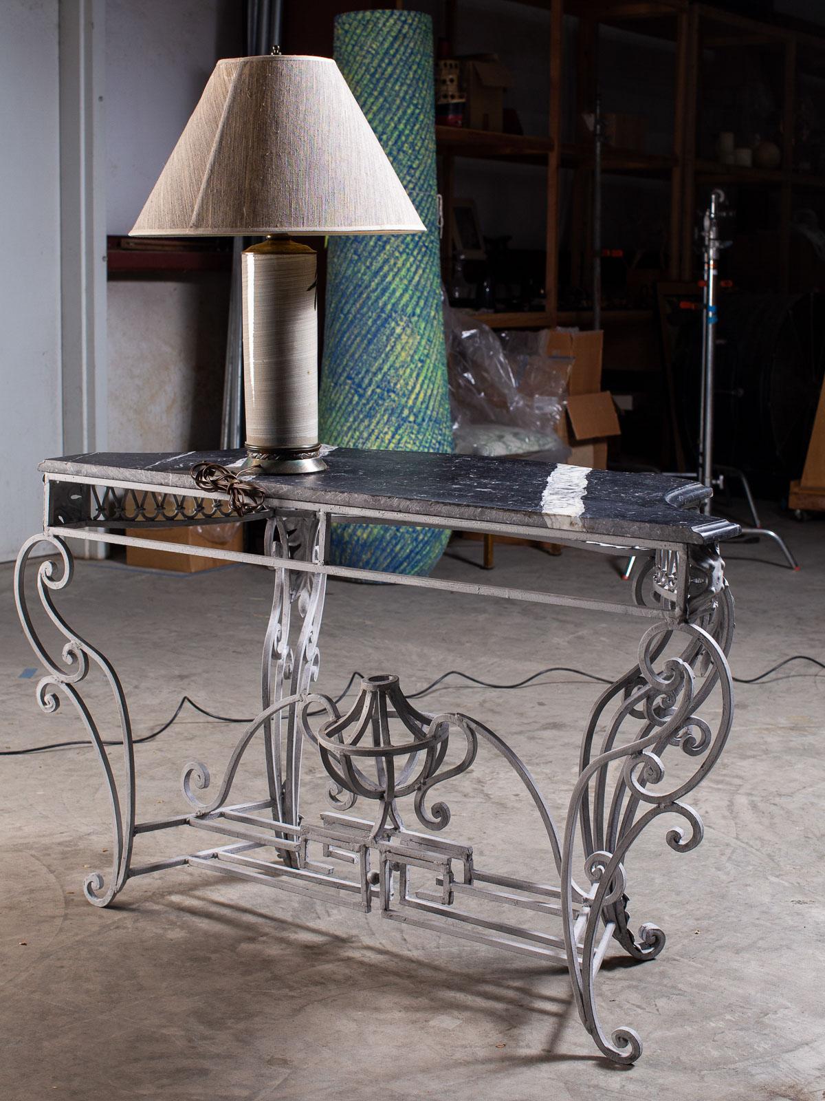 Louis XV Style Vintage French Painted Iron Marble-Top Console Table, circa 1940 For Sale 14