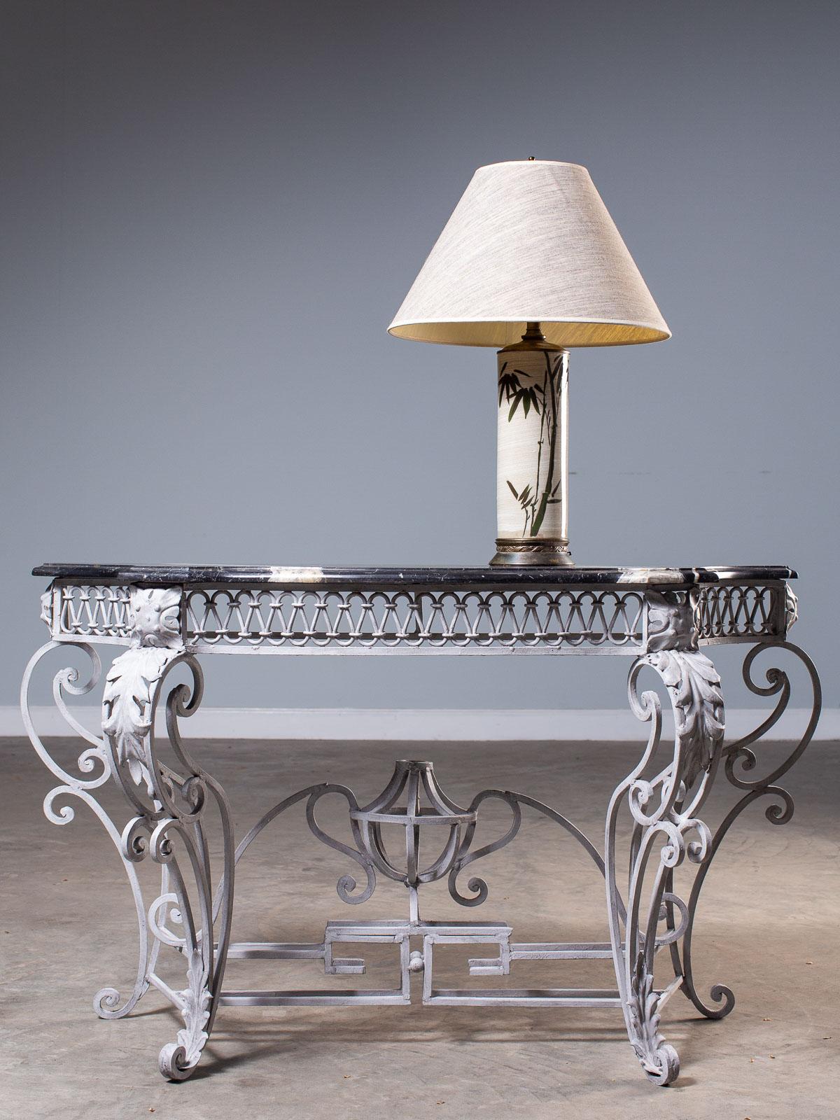 Louis XV Style Vintage French Painted Iron Marble-Top Console Table, circa 1940 In Good Condition For Sale In Houston, TX