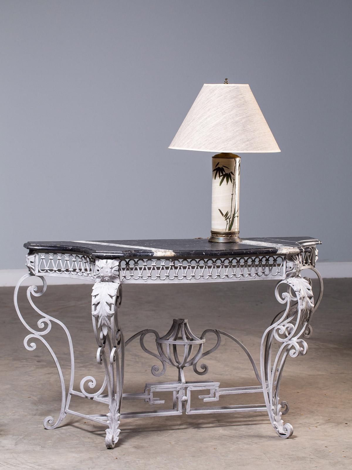 20th Century Louis XV Style Vintage French Painted Iron Marble-Top Console Table, circa 1940 For Sale