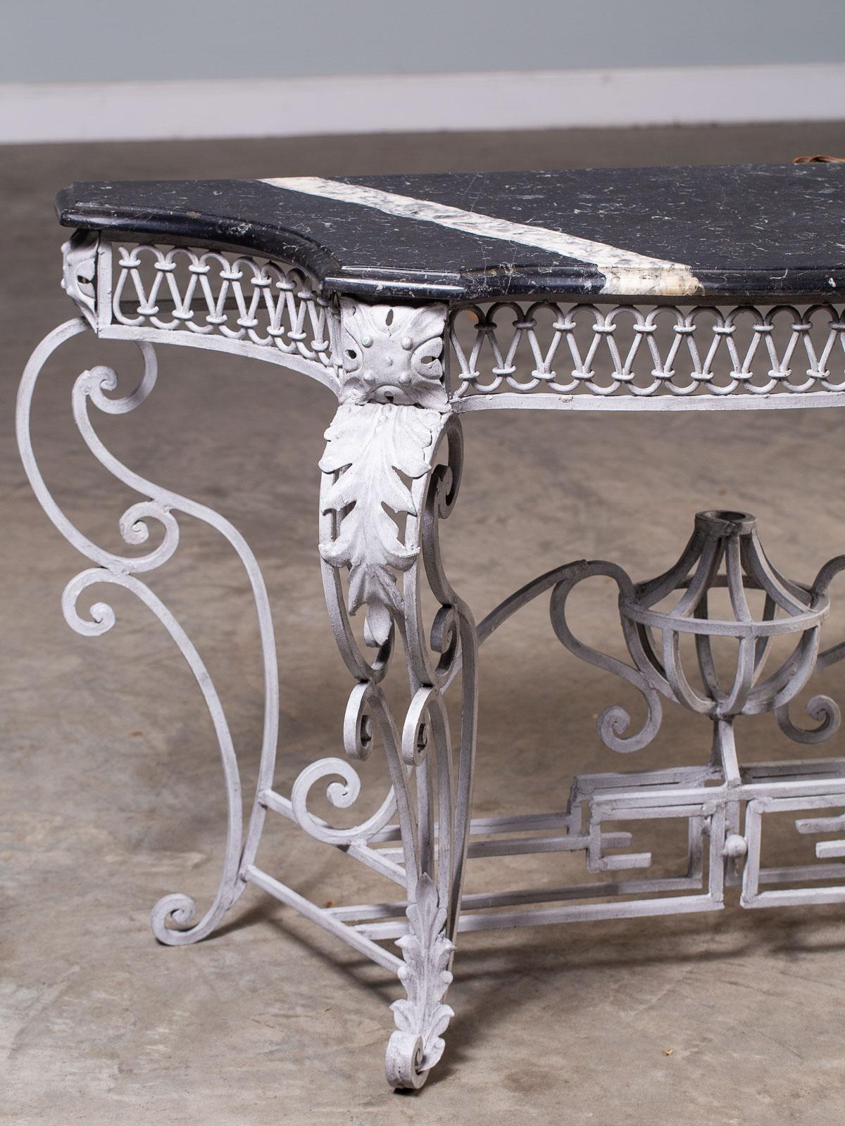 Louis XV Style Vintage French Painted Iron Marble-Top Console Table, circa 1940 For Sale 1