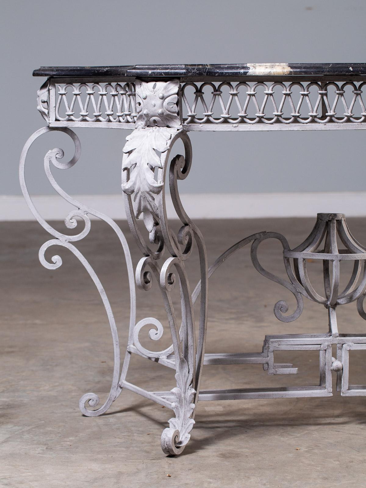 Louis XV Style Vintage French Painted Iron Marble-Top Console Table, circa 1940 For Sale 2