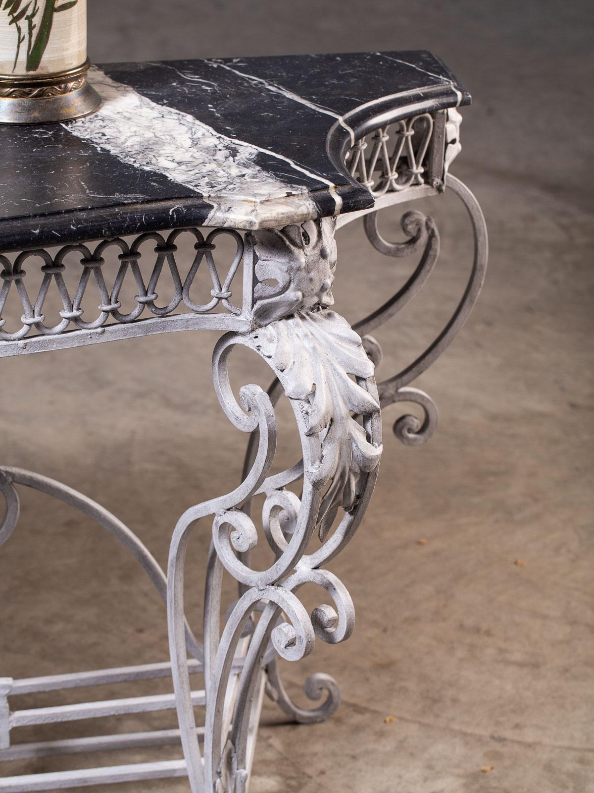 Louis XV Style Vintage French Painted Iron Marble-Top Console Table, circa 1940 For Sale 3