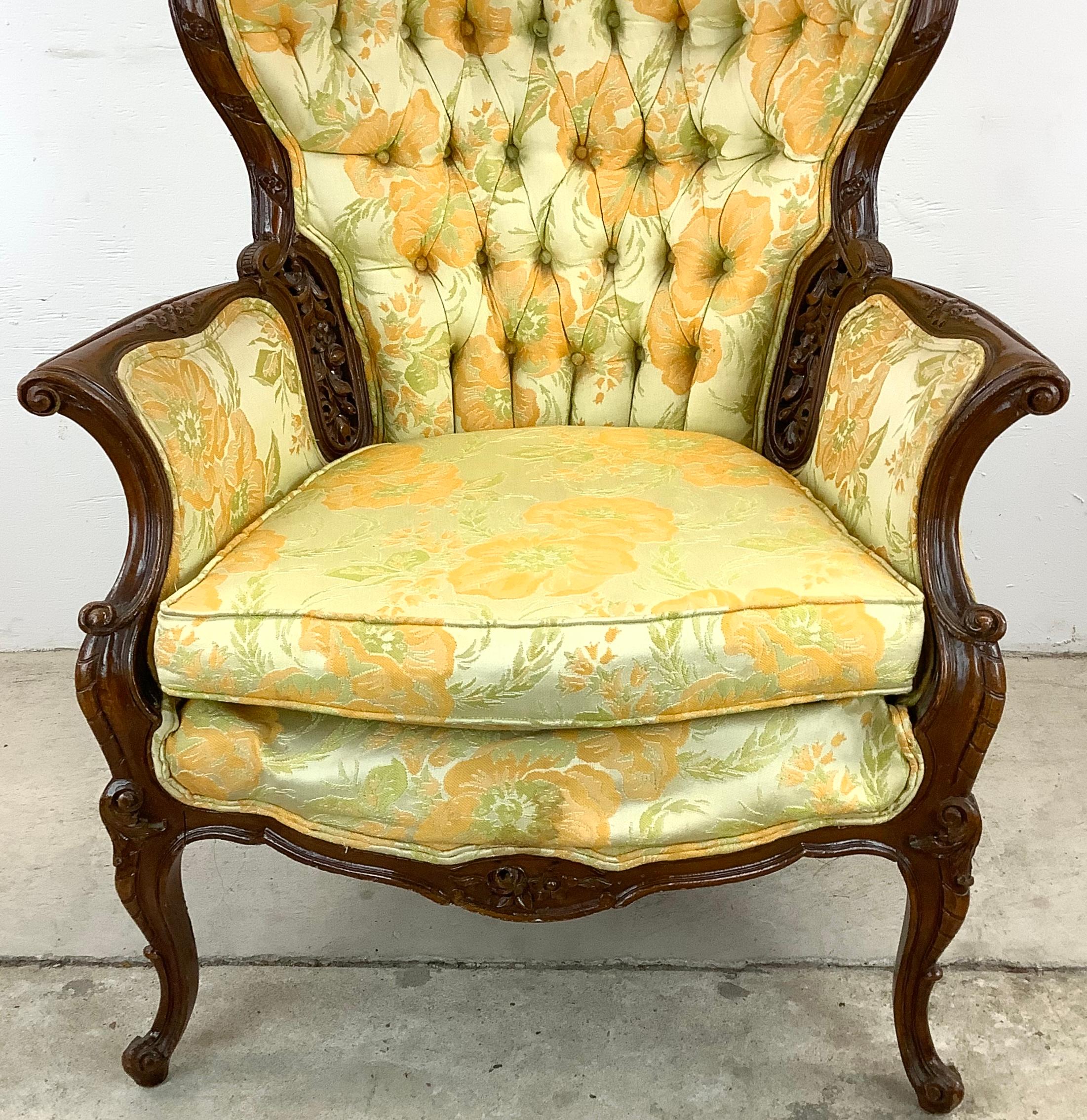 Louis XV Style Vintage Wingback Armchair In Distressed Condition For Sale In Trenton, NJ
