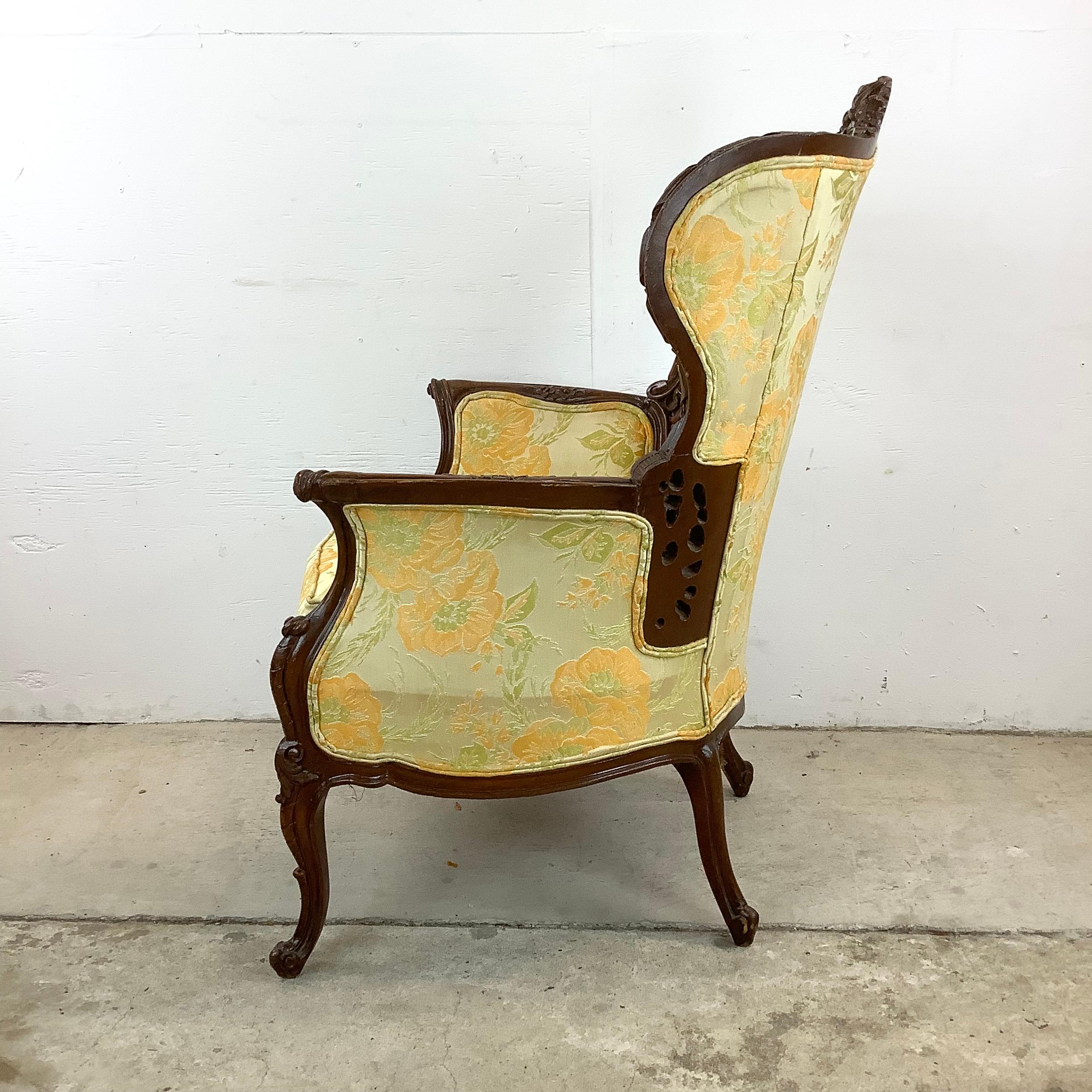 Fabric Louis XV Style Vintage Wingback Armchair For Sale