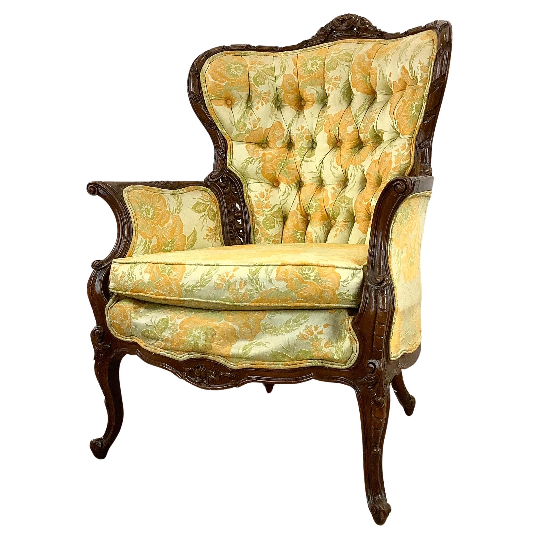 Louis XV Style Vintage Wingback Armchair For Sale