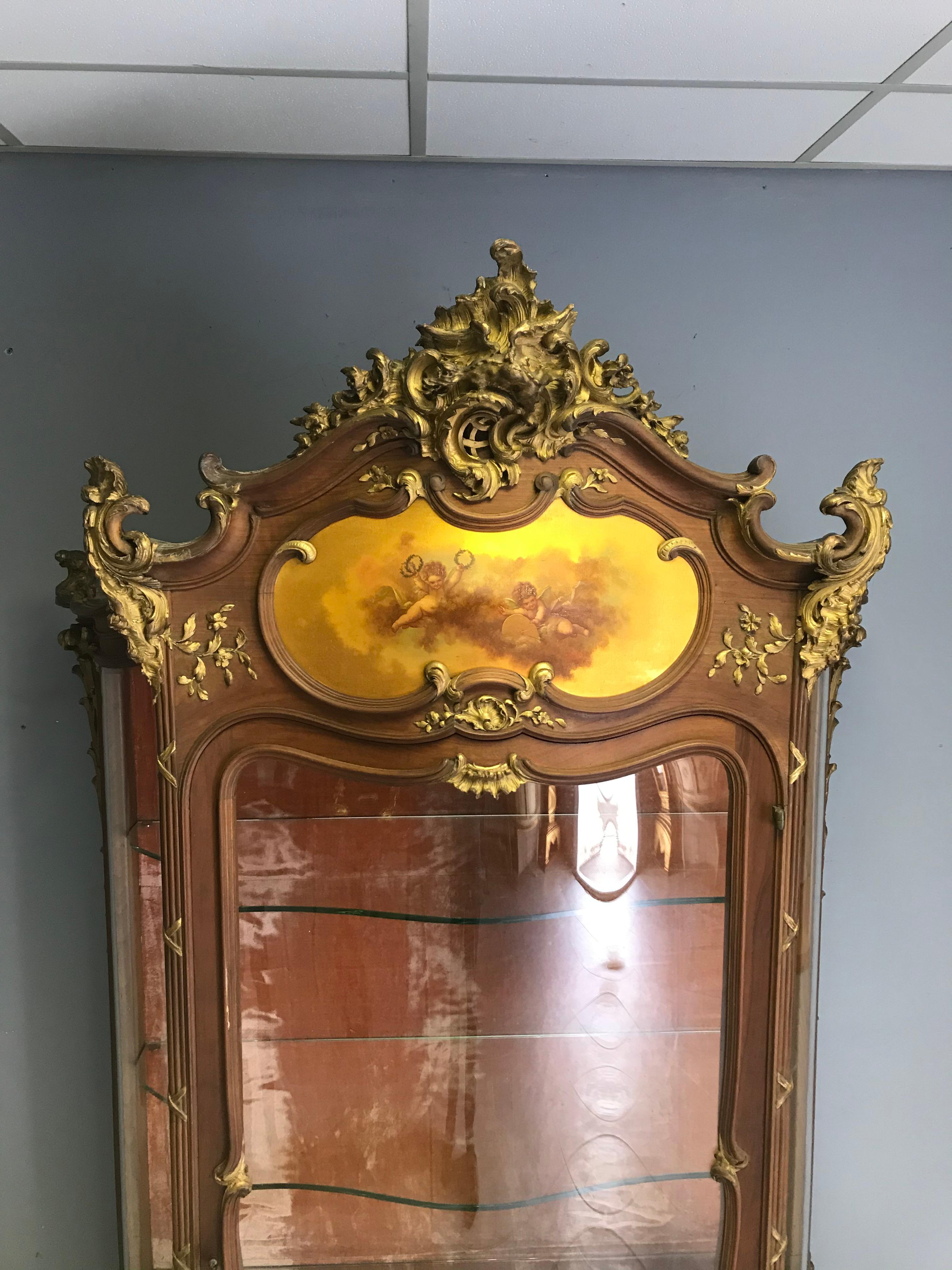 French Louis XV Style Vitrine Vernis Martin 1890 lock signed by P. Keul Paris France For Sale