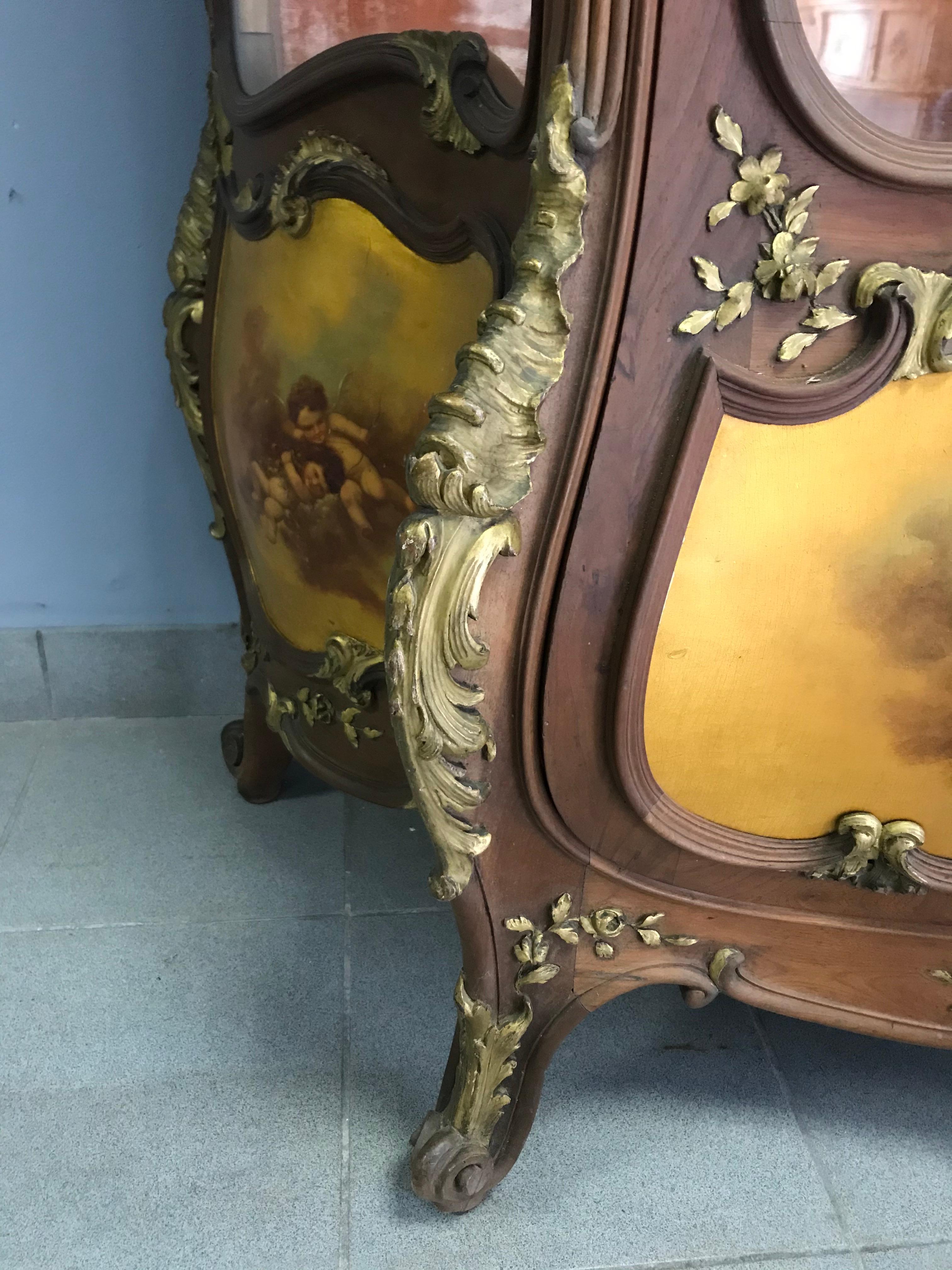19th Century Louis XV Style Vitrine Vernis Martin 1890 lock signed by P. Keul Paris France For Sale