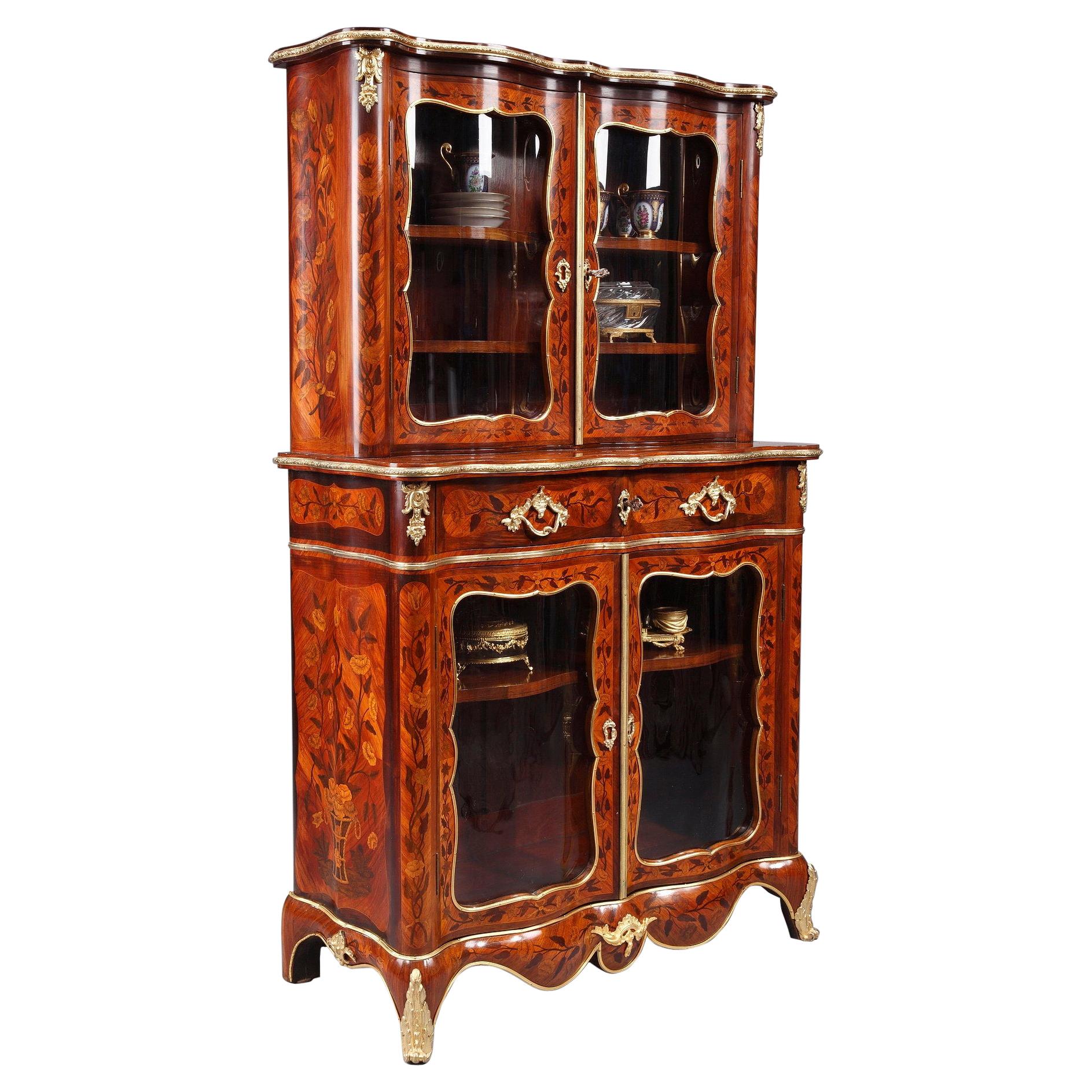 Louis XV-Style Vitrine with Marquetry Decoration For Sale