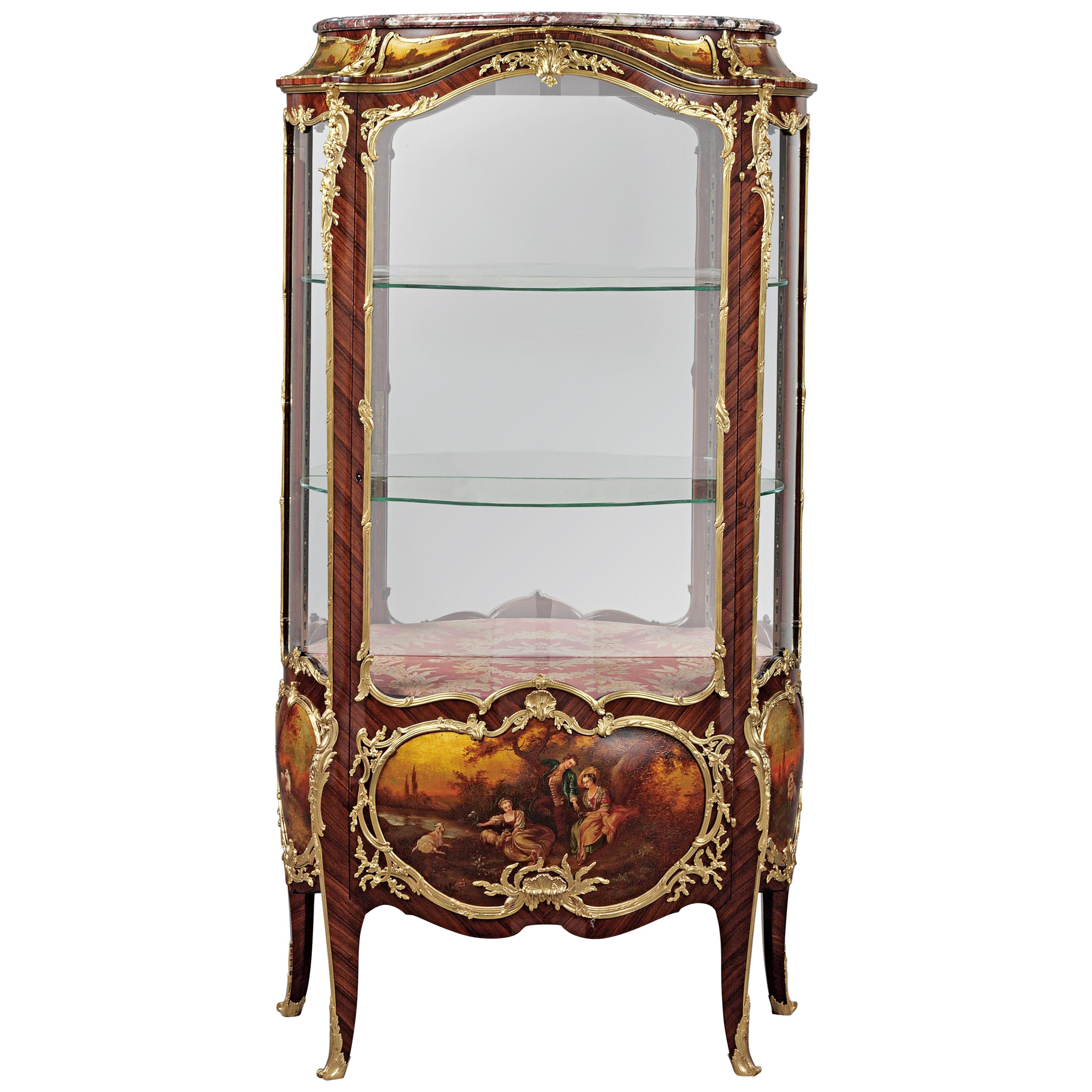 Louis XV Style Vitrine with Vernis Martin Panels by François Linke, circa 1900 For Sale