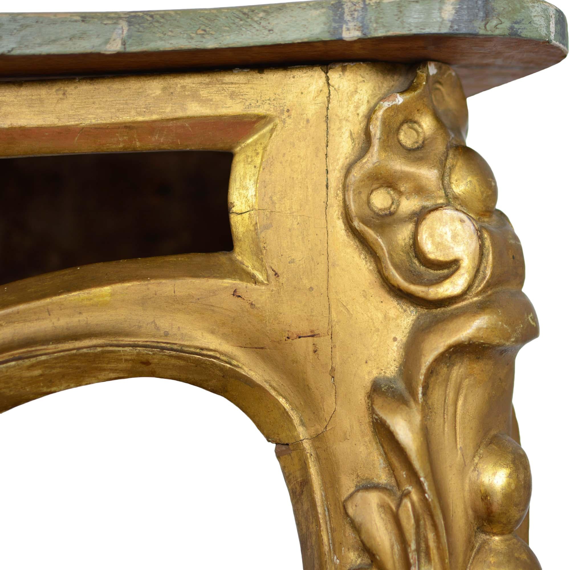 Louis XV Style Wall Mounted Console Gilded Wood Faux Marble Top For Sale 1