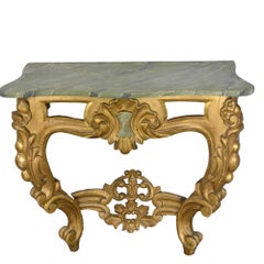 Louis XV Style Wall Mounted Console Gilded Wood Faux Marble Top