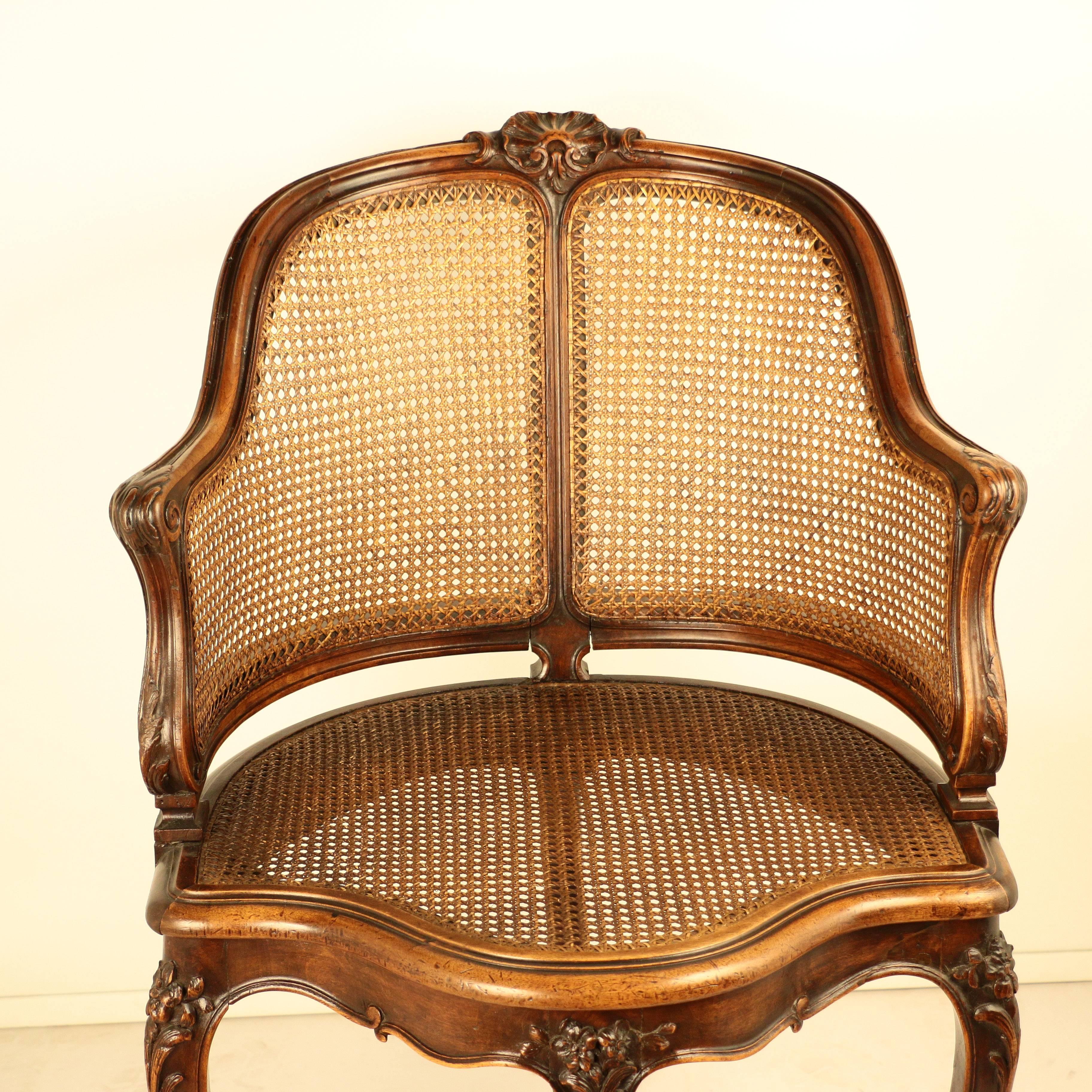 Louis XV Style Walnut and Caned French Provincial Bergere For Sale 4