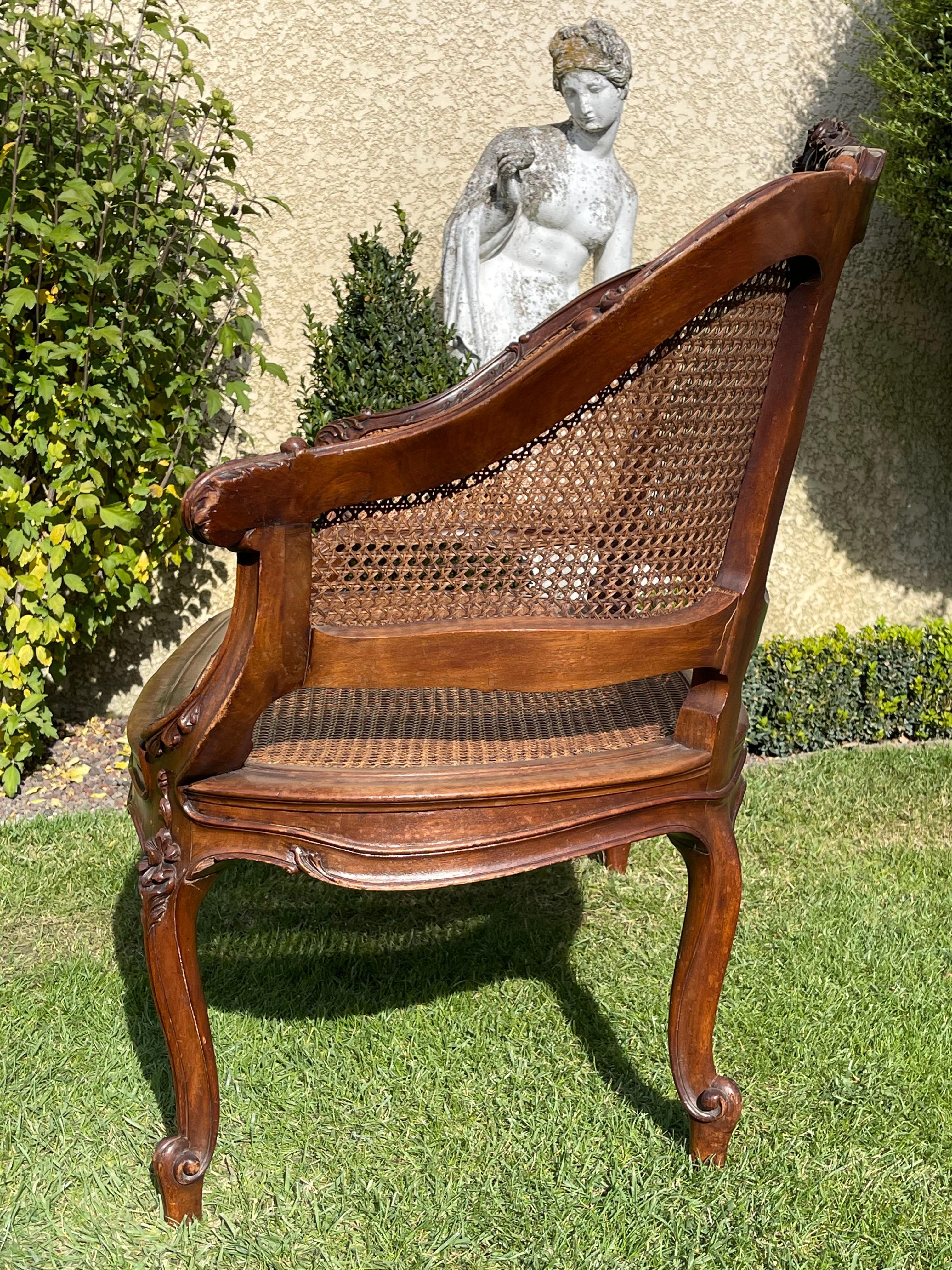 Divano in stile Louis XV, noce e canne, XIX secolo 2