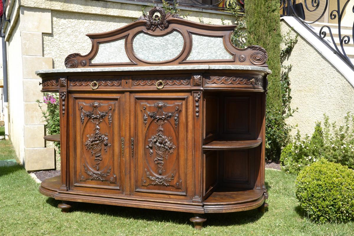 Louis XV Style, Walnut and Marble Carved Cabinet, 19th Century For Sale 6