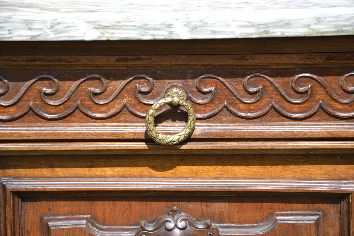 Louis XV Style, Walnut and Marble Carved Cabinet, 19th Century For Sale 3