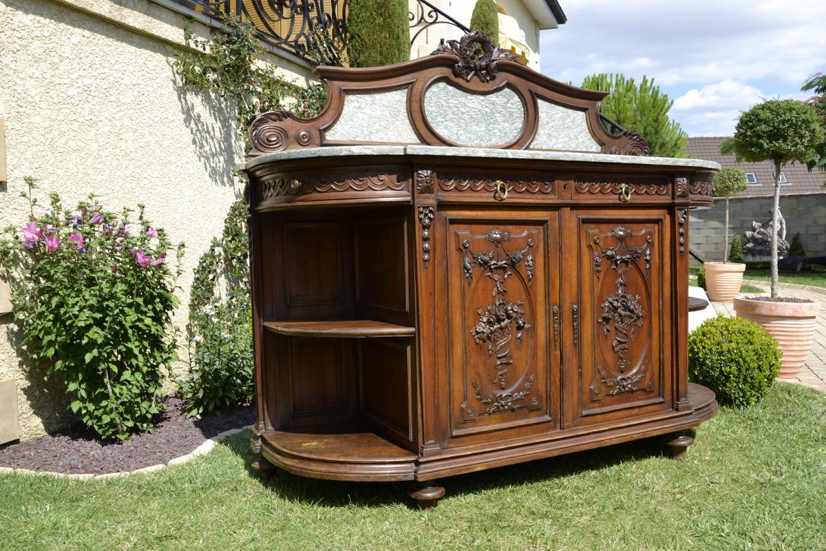 Louis XV Style, Walnut and Marble Carved Cabinet, 19th Century For Sale 4