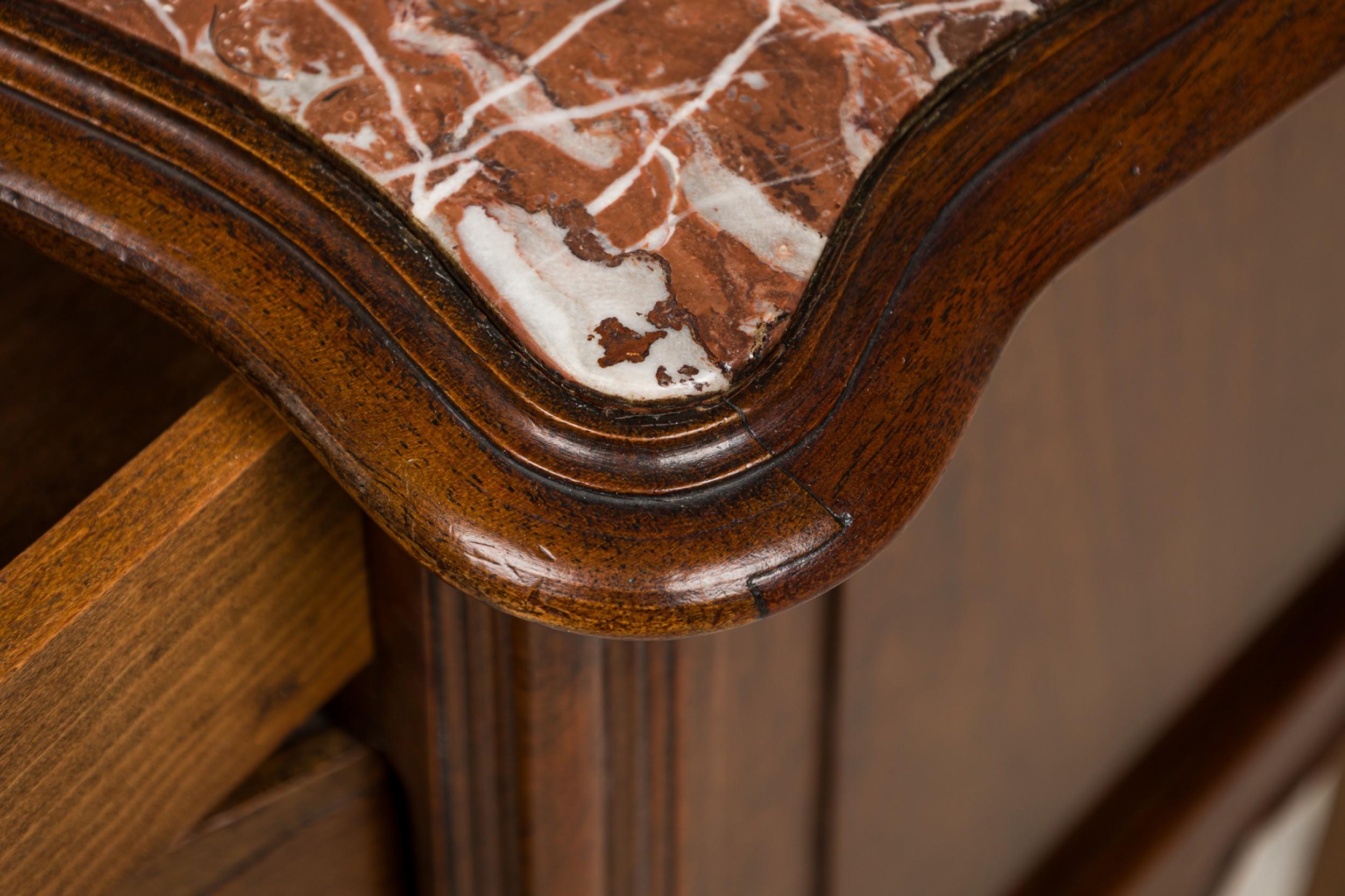 Marble Louis XV style walnut bedside commode For Sale