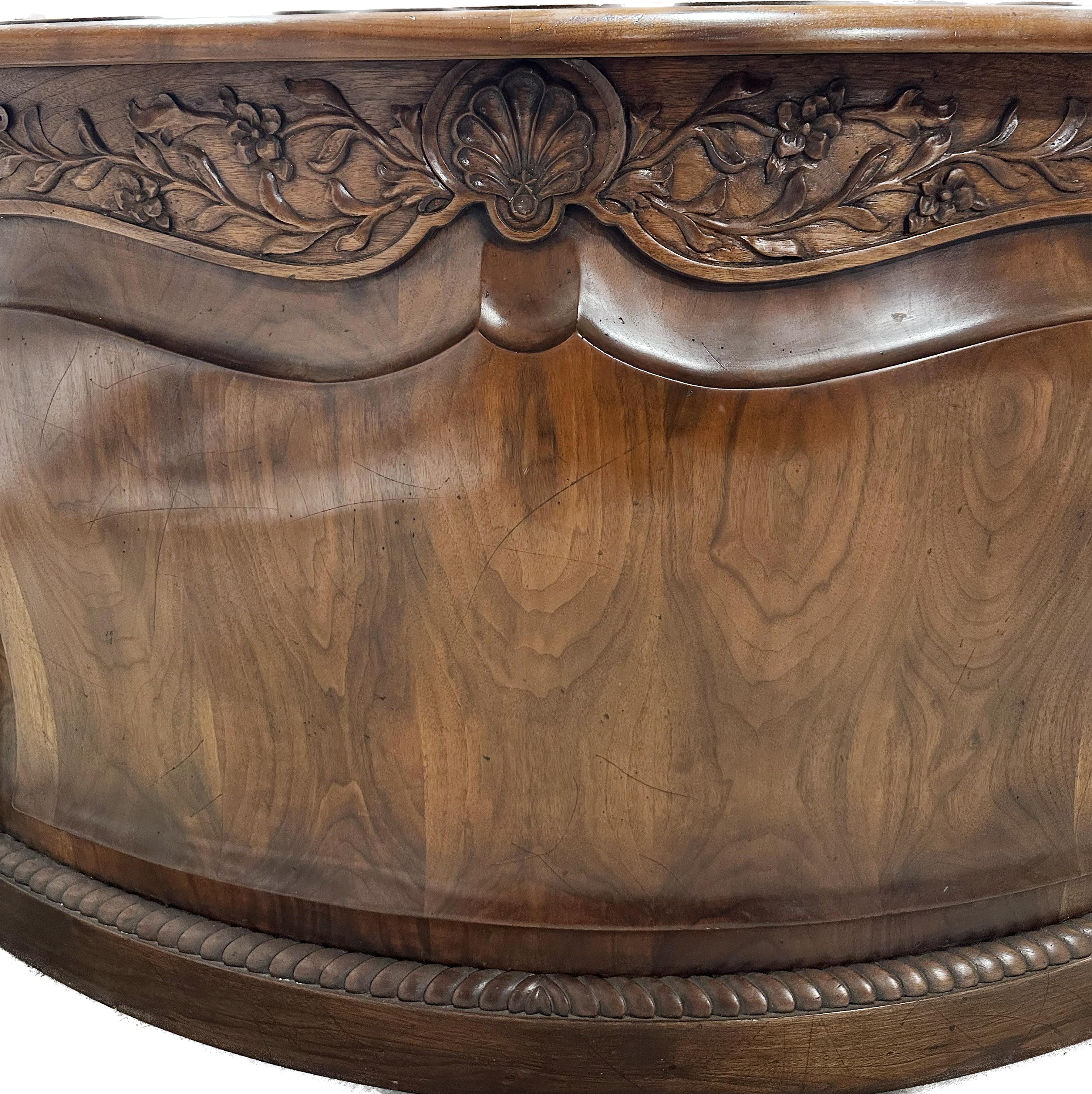 Louis XV Style Walnut Carved Serpentine Demilune Executive Desk For Sale 5