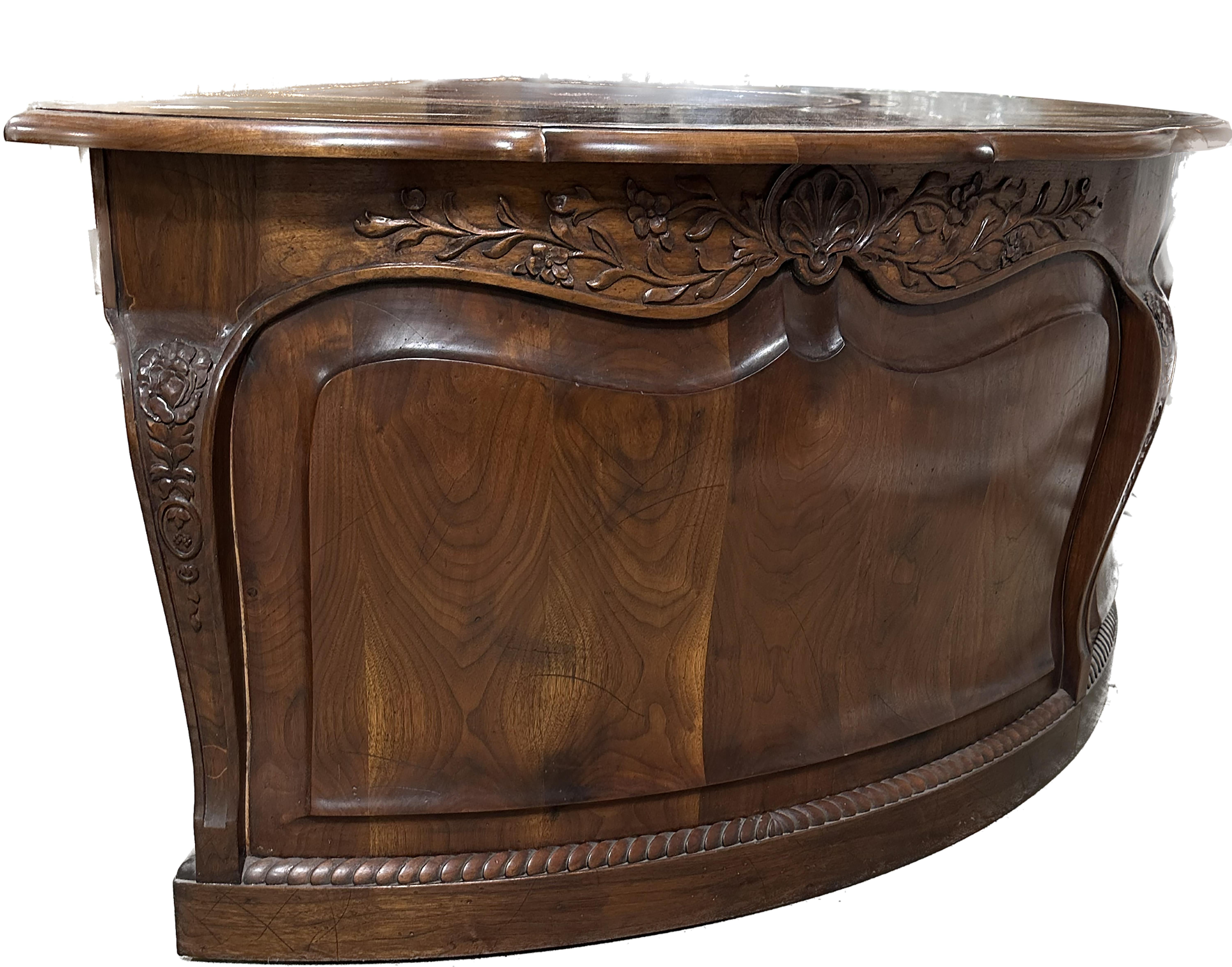 Louis XV Style Walnut Carved Serpentine Demilune Executive Desk For Sale 6