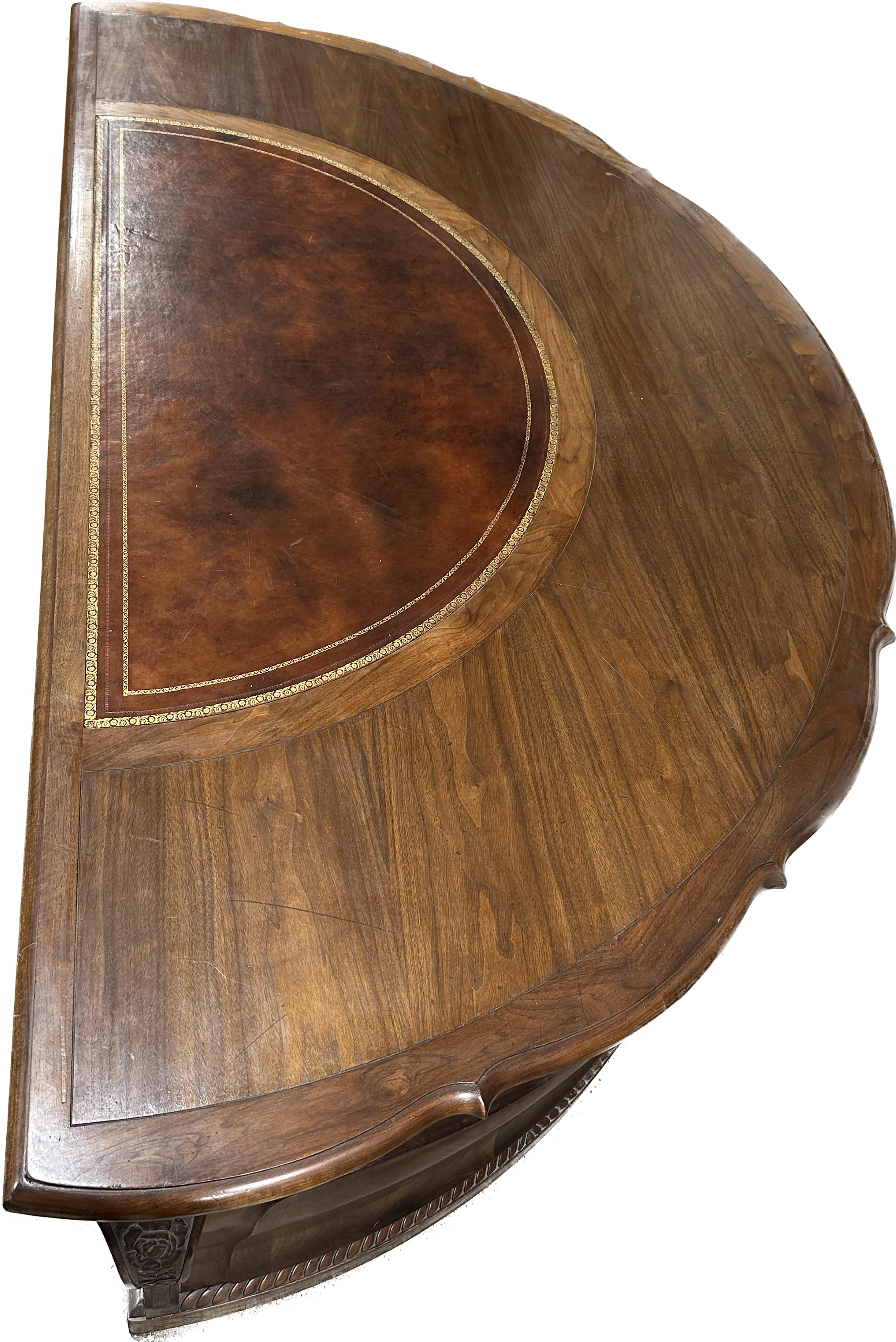 Louis XV Style Walnut Carved Serpentine Demilune Executive Desk In Good Condition For Sale In Dallas, TX