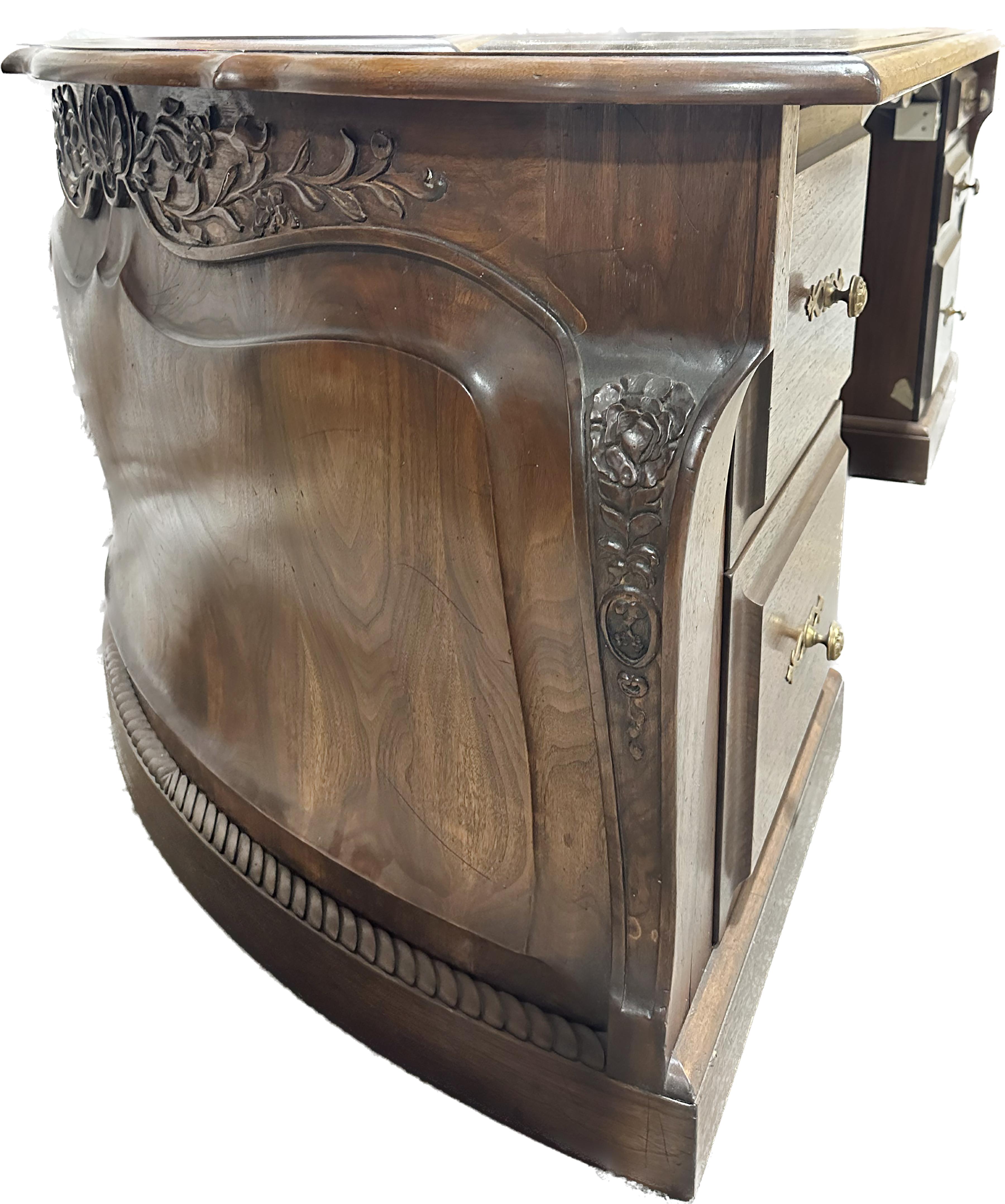 Louis XV Style Walnut Carved Serpentine Demilune Executive Desk For Sale 1