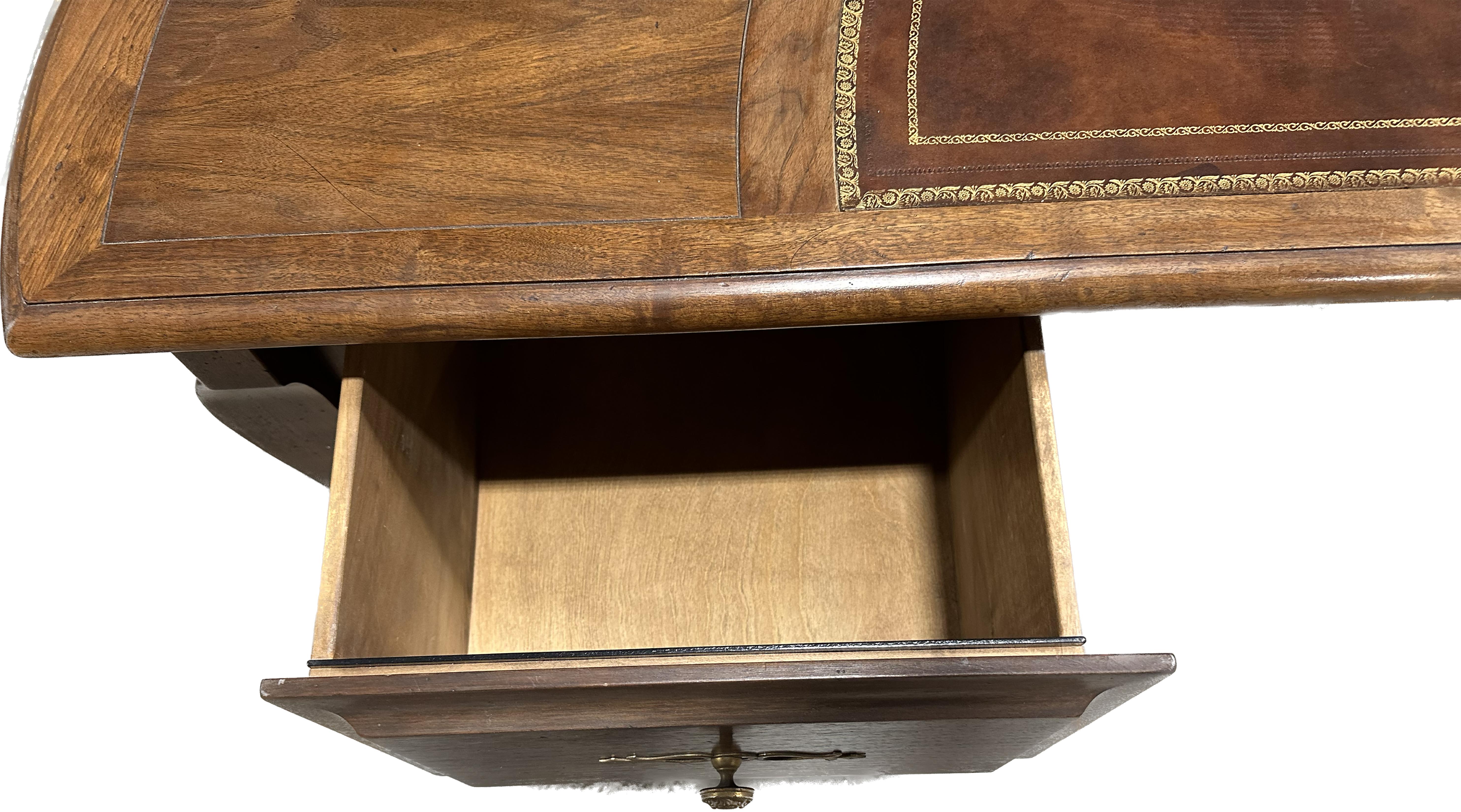 Louis XV Style Walnut Carved Serpentine Demilune Executive Desk For Sale 2