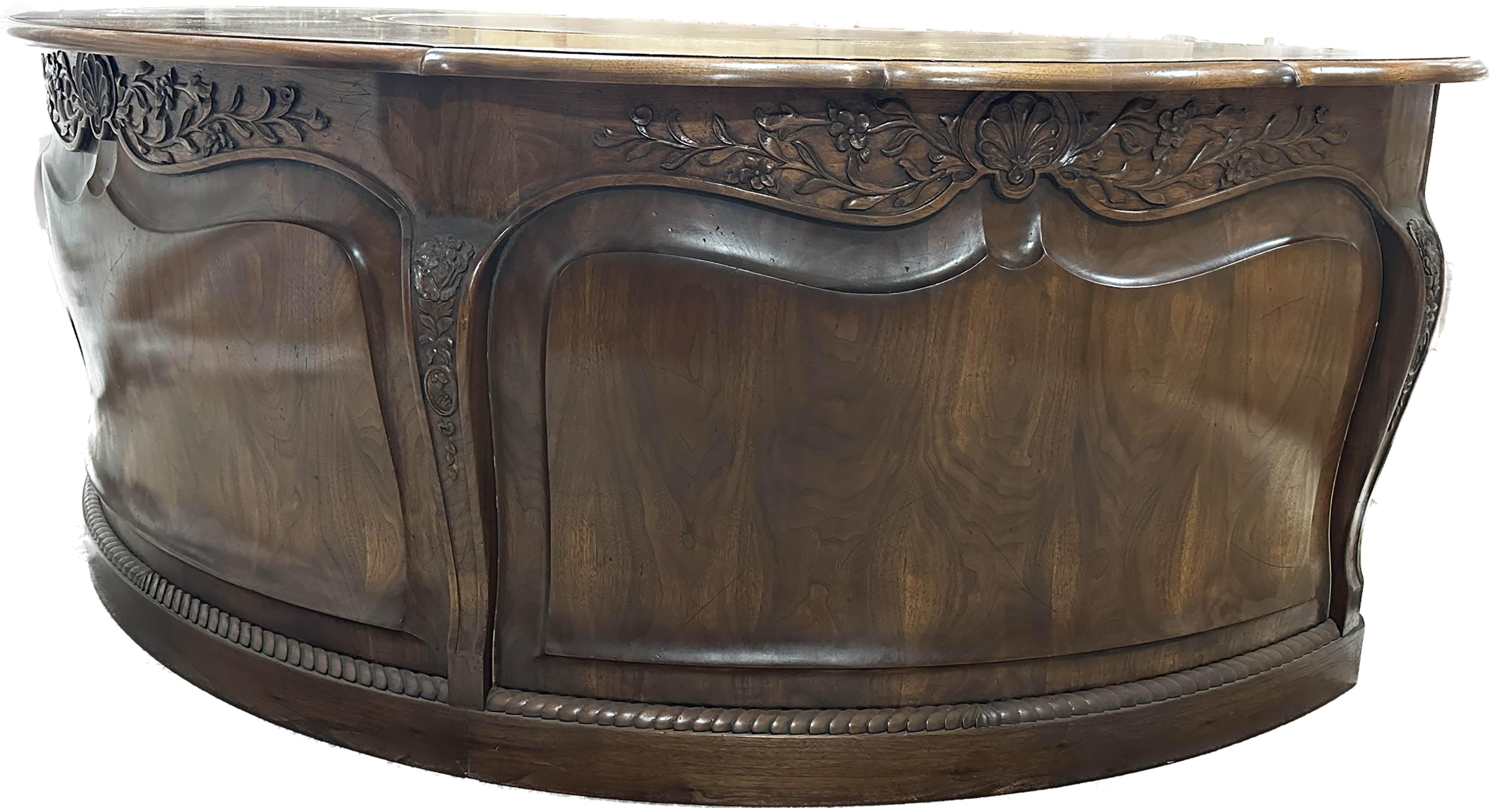 Louis XV Style Walnut Carved Serpentine Demilune Executive Desk For Sale 4