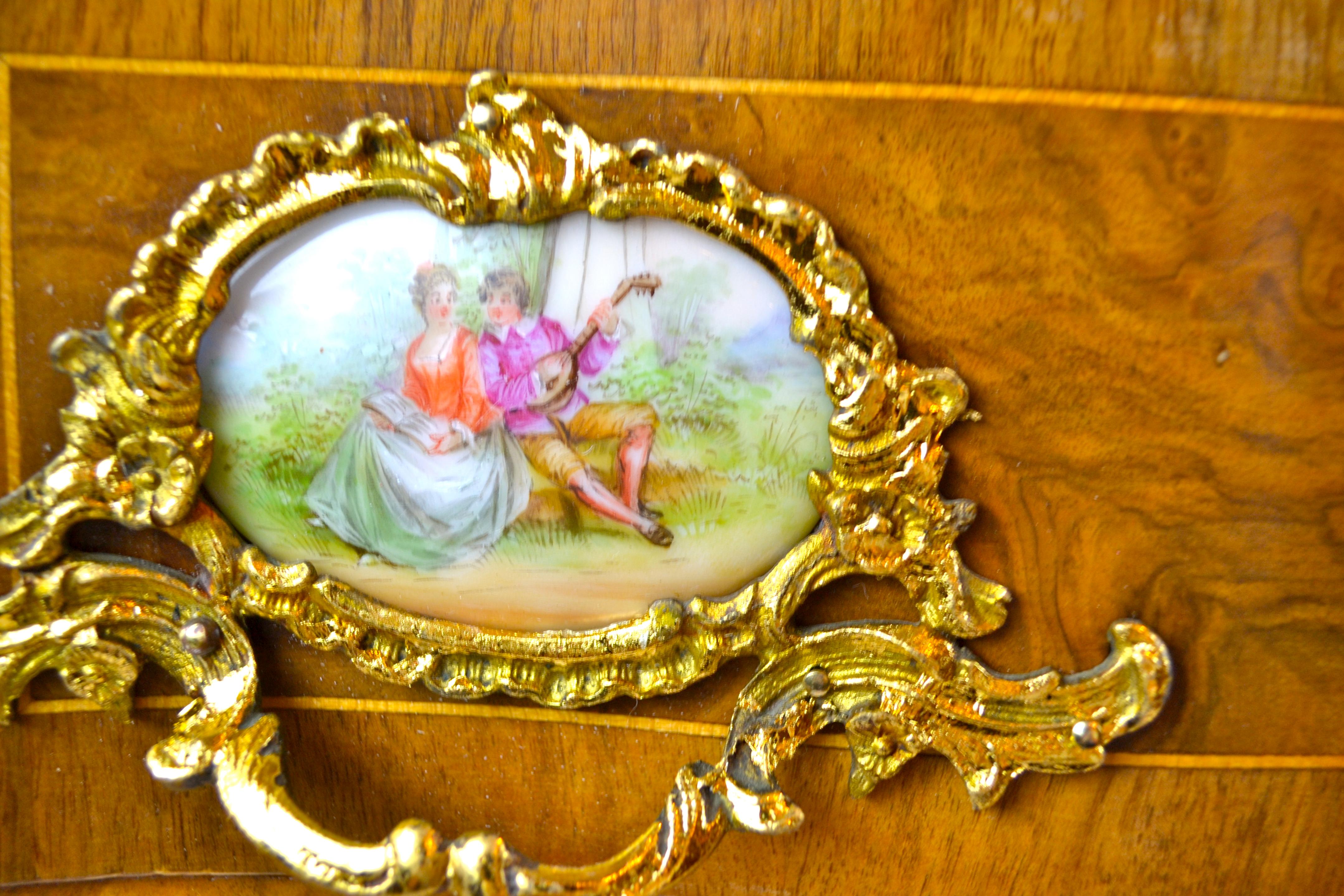 Louis XV Style Walnut Chest with Gilt Bronze Mounts and Porcelain Plaques 5