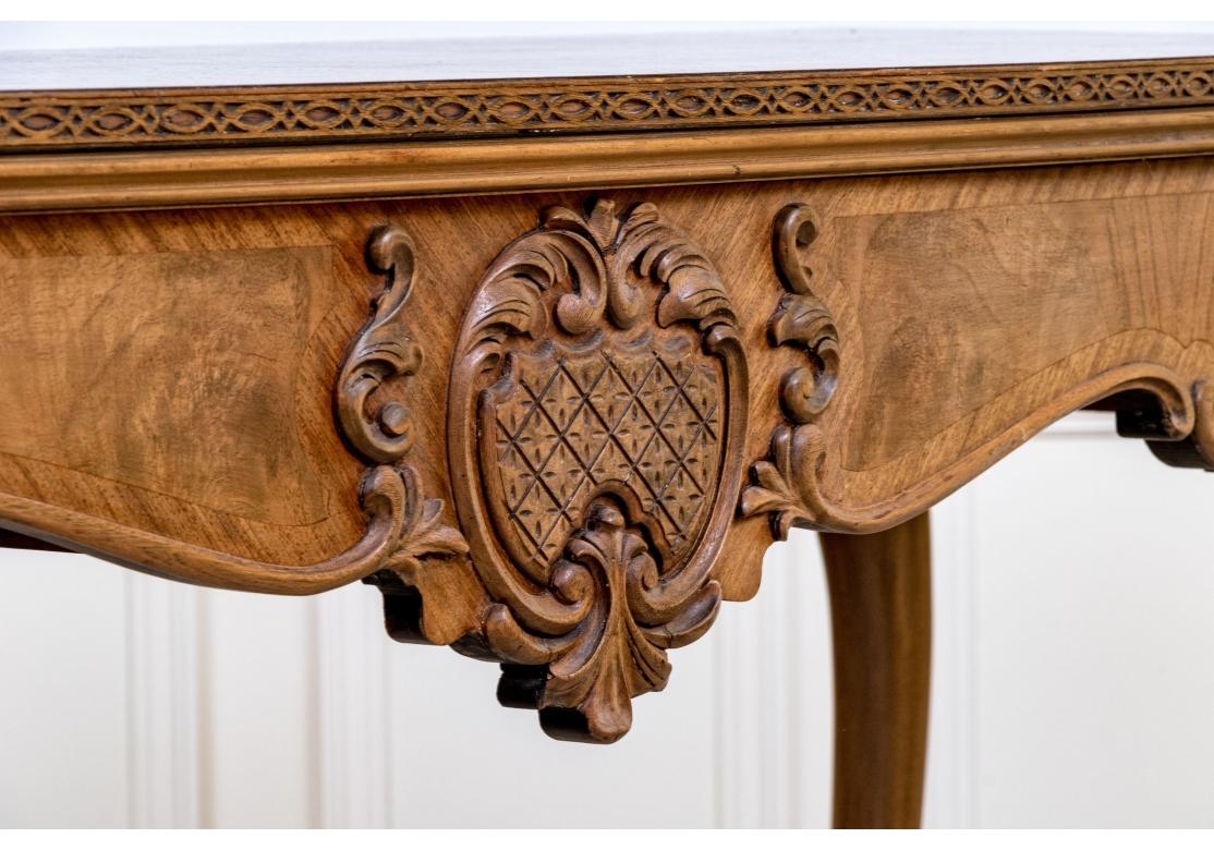 Carved Louis XV Style Walnut Cross Banded Flip Top Console For Sale