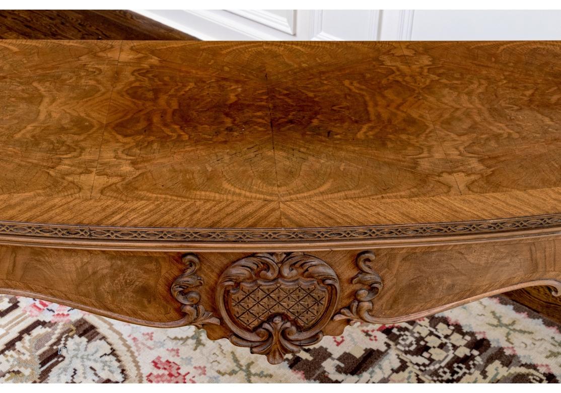Louis XV Style Walnut Cross Banded Flip Top Console In Distressed Condition For Sale In Bridgeport, CT